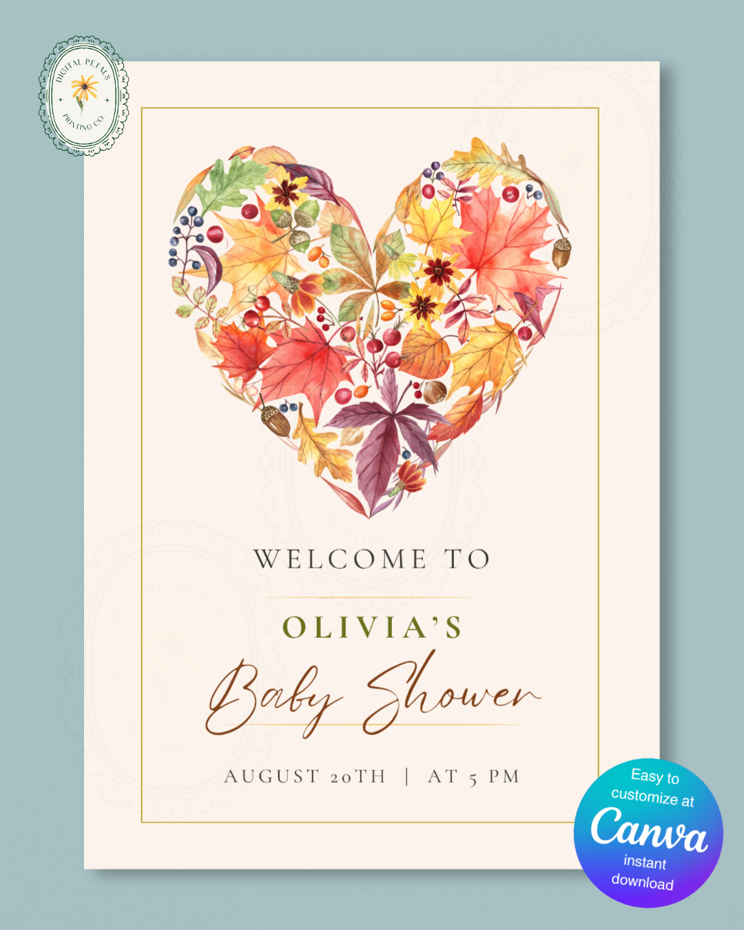 Terracotta & Rust Fall Baby Shower Welcome Sign | Editable Canva Template | Instant Digital Download