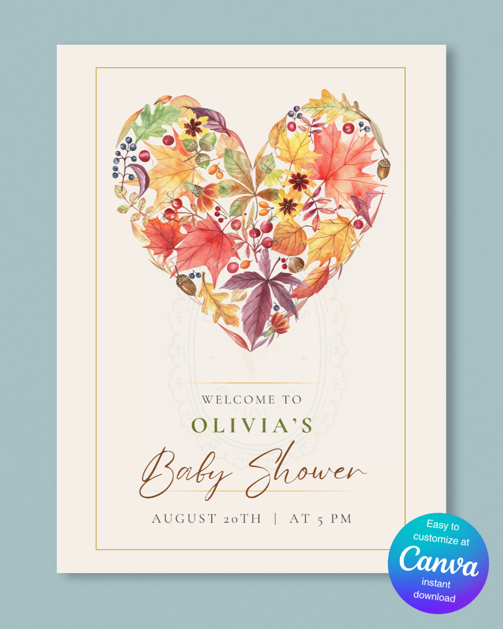 Fall Baby Shower Welcome Sign | Editable Canva Template | Instant Digital Download