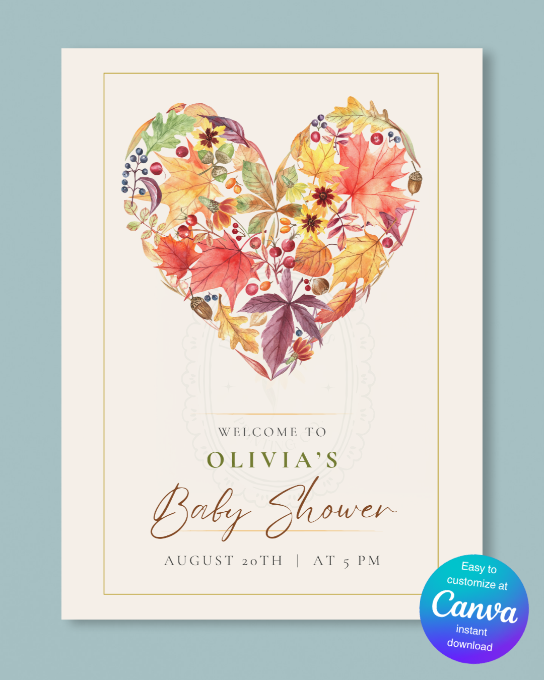 Fall Baby Shower Welcome Sign | Editable Canva Template | Instant Digital Download