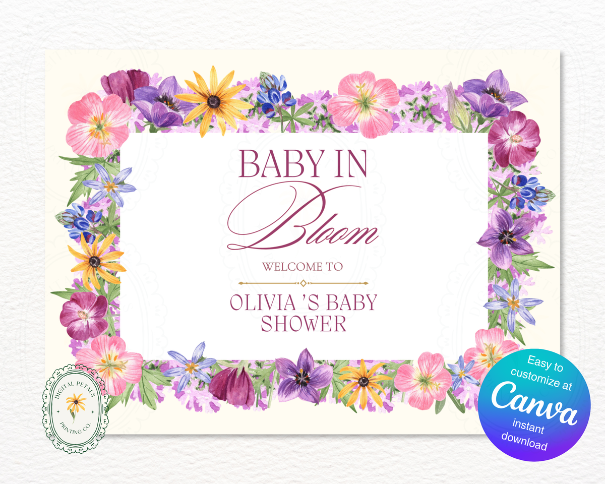 Baby Shower Garden Party Welcome Sign Wildflower Template | Editable Canva Digital Download