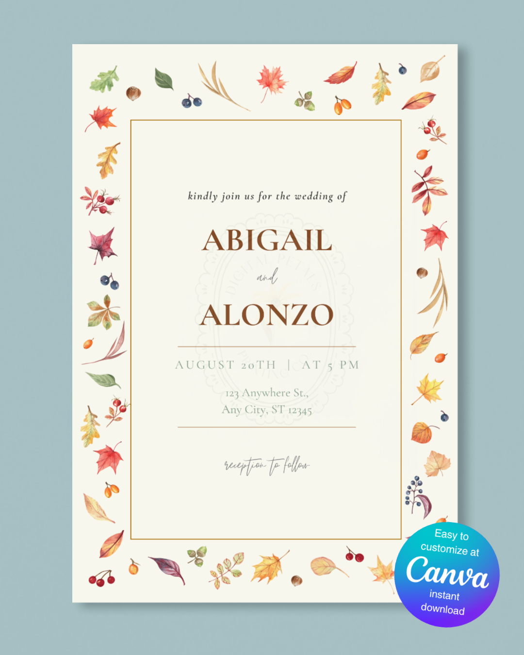Fall Leaves Wedding Invitation Template | Terracotta & Cream | Digital Download