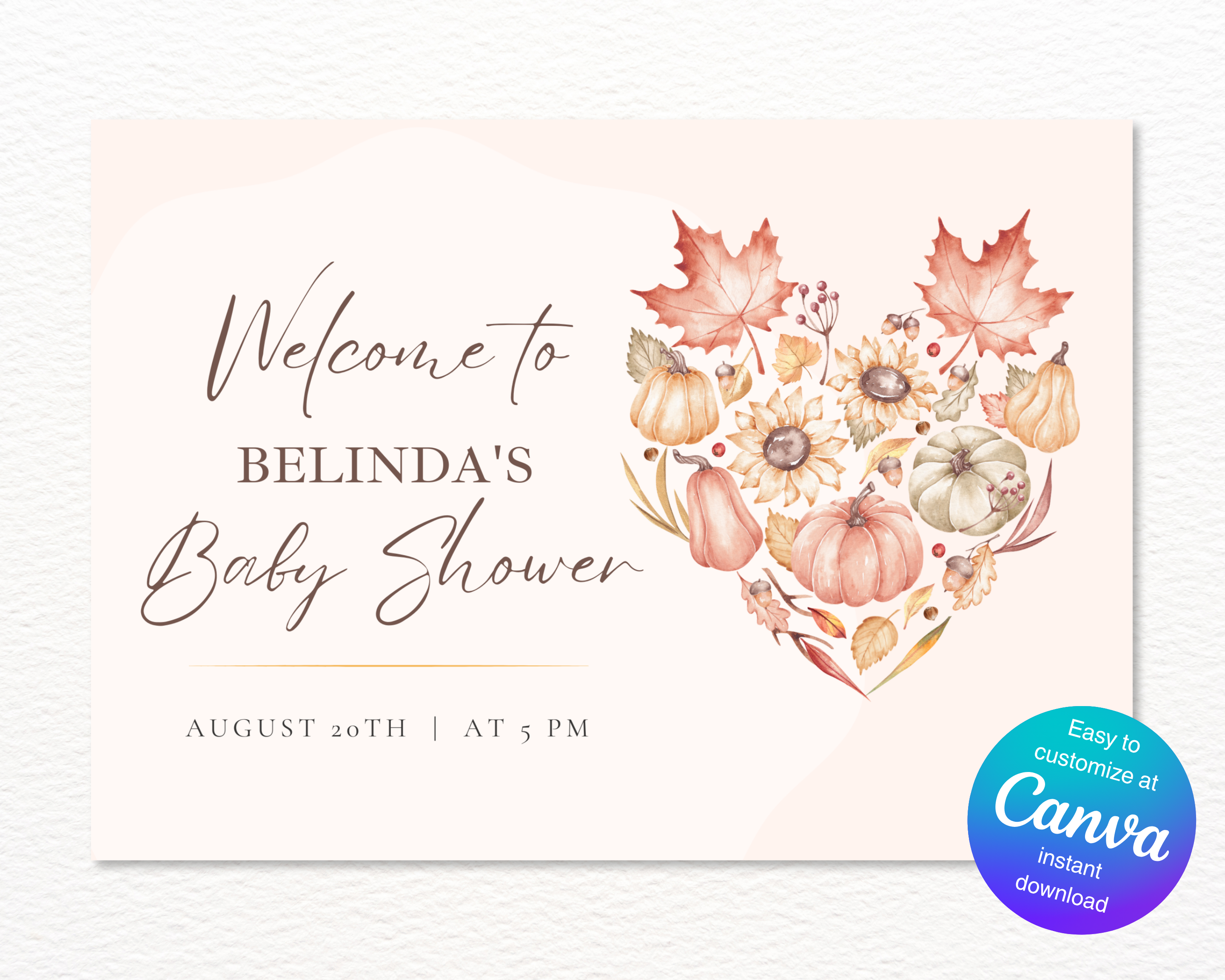 Leaves of Fall Baby Shower Welcome Sign | Autumn Canva Template | Editable Digital Download