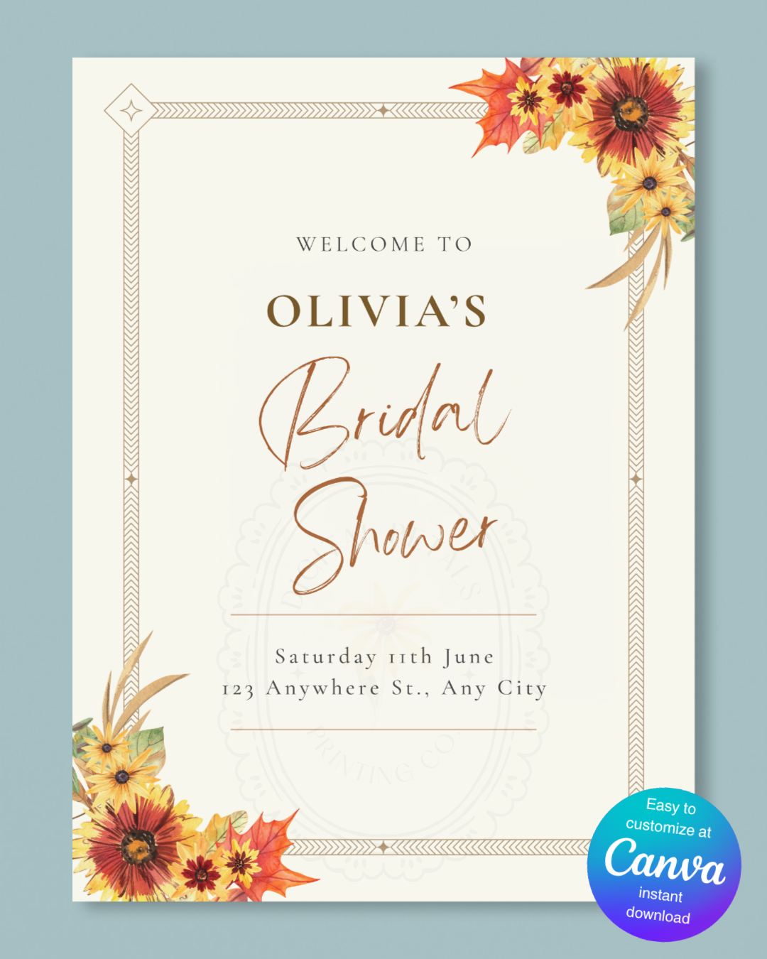 Rustic Fall Wildflowers Bridal Shower Welcome Sign Template | Hand Painted Cottagecore Digital Download