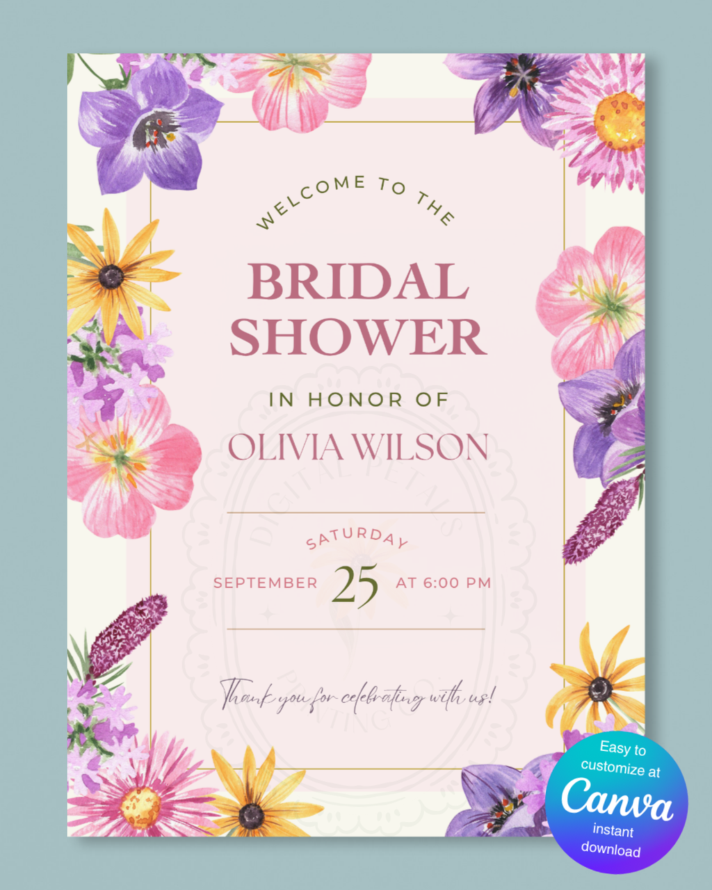 Wildflower Cottagecore Bridal Shower Welcome Sign | Editable Canva Template, Floral Botanical Spring