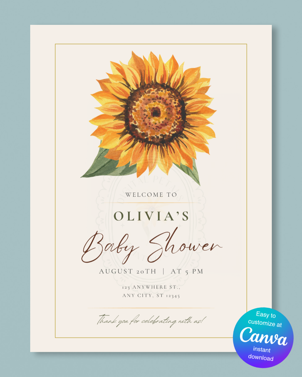 Sunflower Baby Shower Welcome Sign | Editable Canva Template | Instant Digital Download