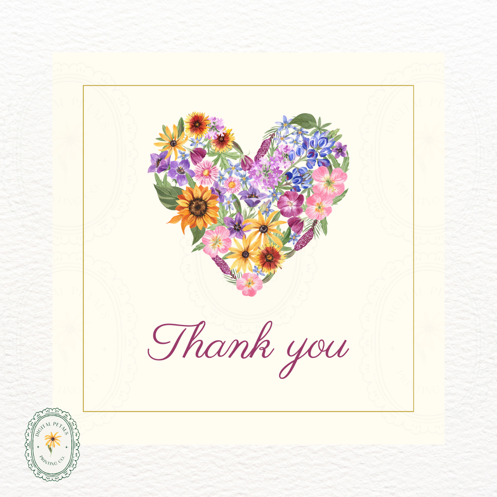Lavender & Cream Spring Heart Thank You Card Template | Editable Canva Digital Download