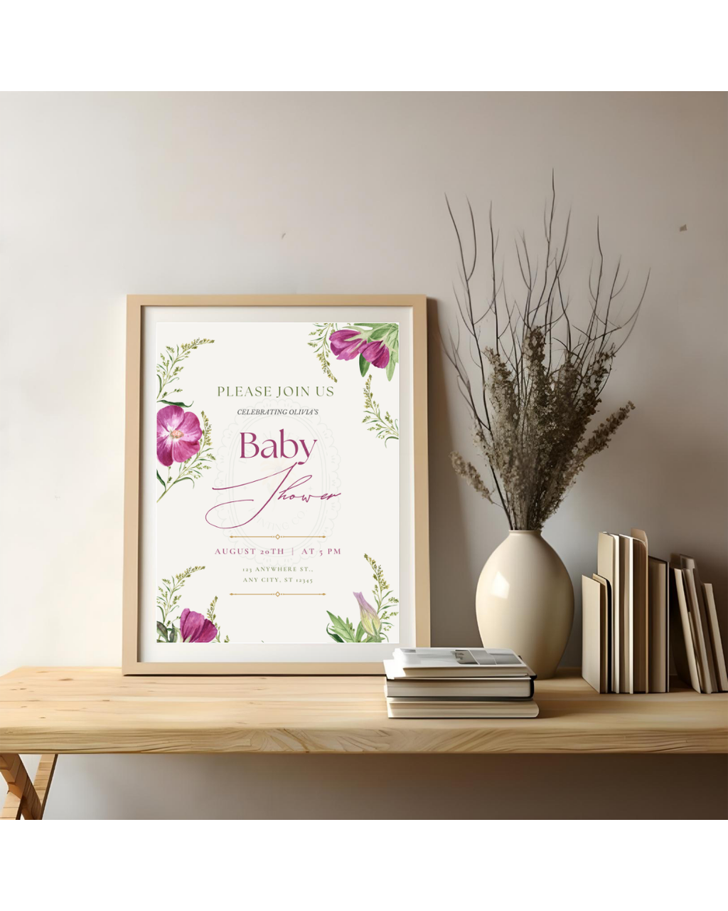 Purple Wildflower Baby Shower Invitation | Minimalist Printable Invite | Digital Download