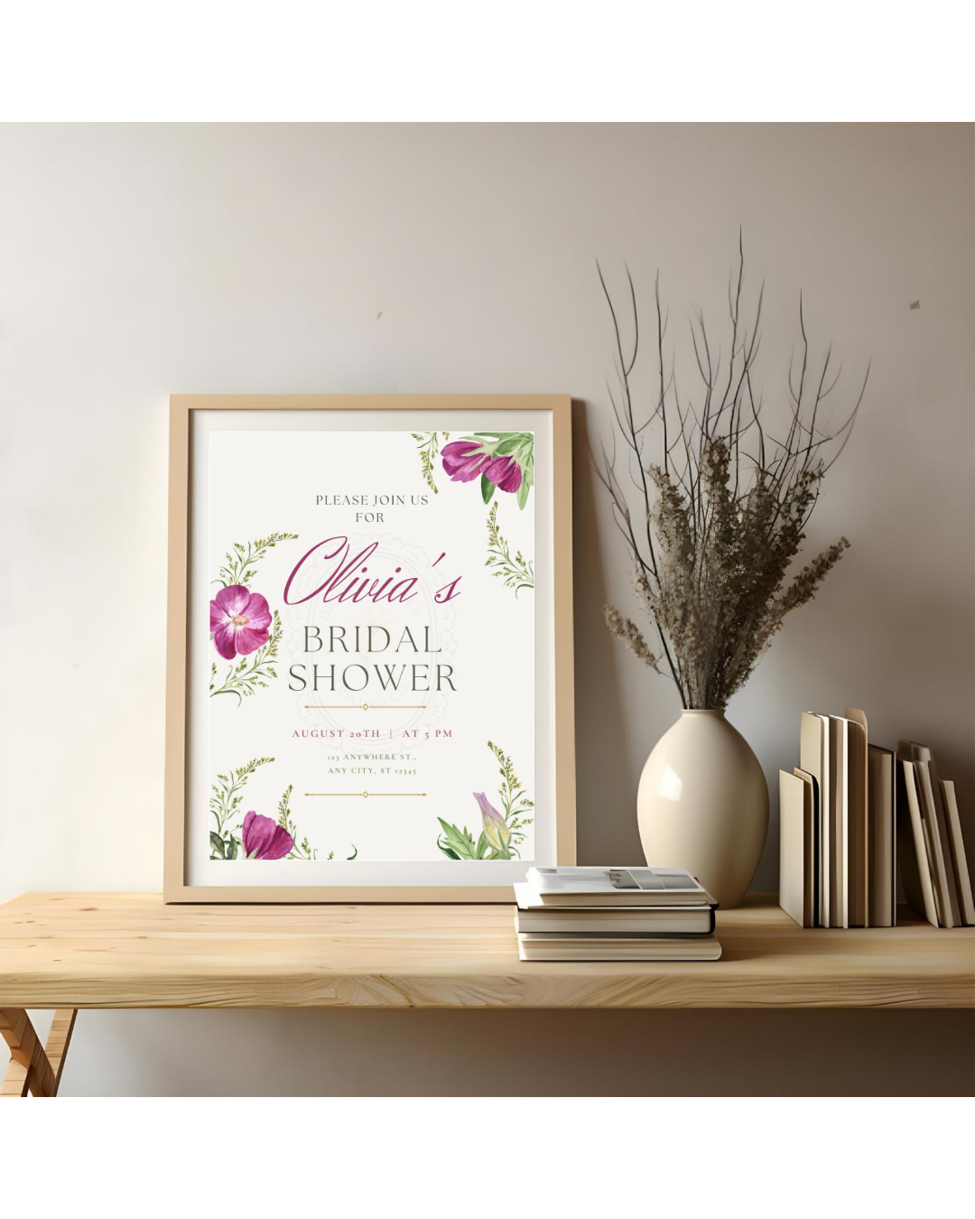 Purple Wildflower Bridal Shower Invitation | Minimalist Printable Invite | Digital Download