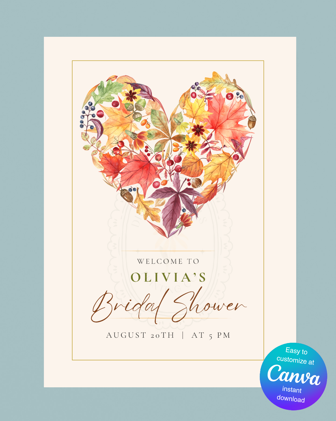 Fall Bridal Shower Welcome Sign | Editable Canva Template | Digital Download