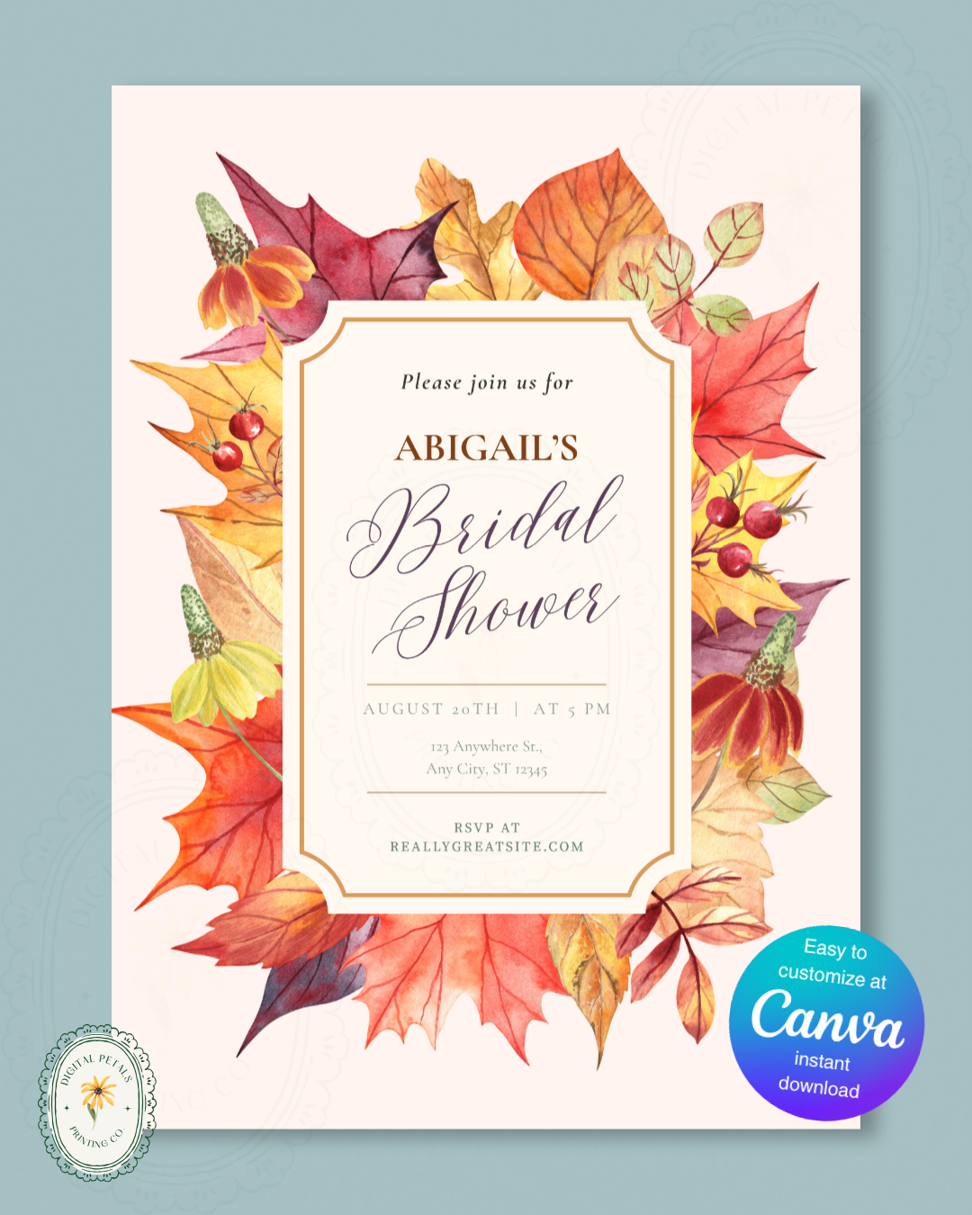 Bridal Shower Invitation Printable | Autumn Harvest Wildflower Boho Bridal Invite | Digital Download