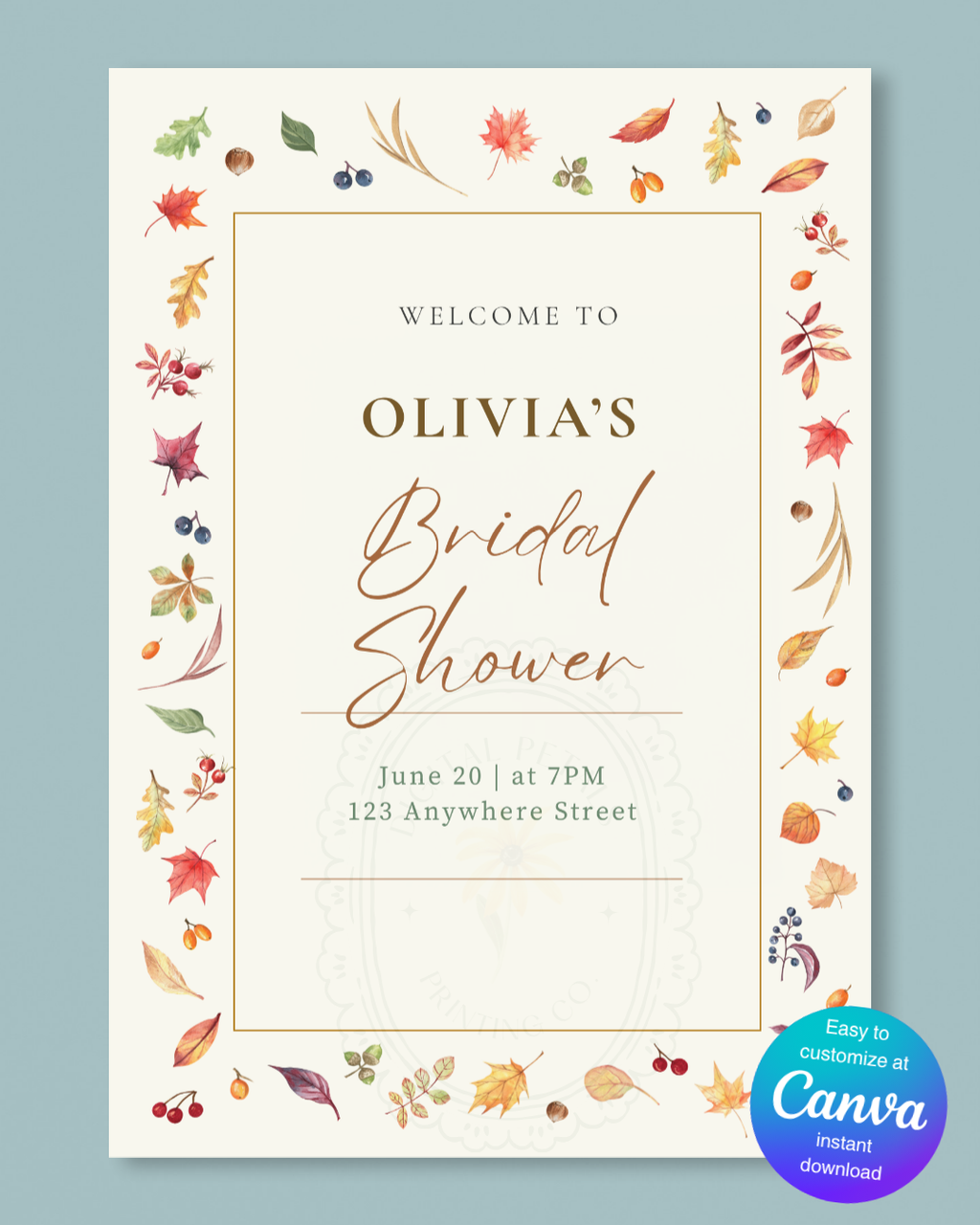 Terracotta & Cream Fall Leaves Bridal Shower Welcome Sign | Editable Canva Template | Digital Download