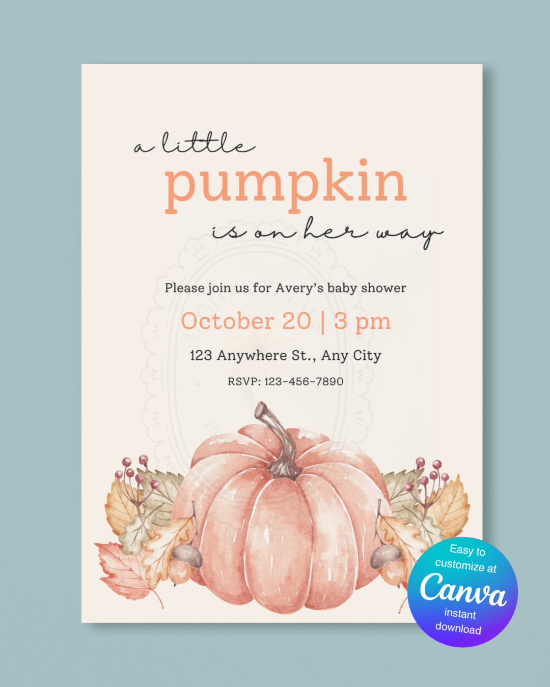 Terracotta & Rust Fall Pumpkin Baby Shower Invitation | Printable Invite | Digital Download