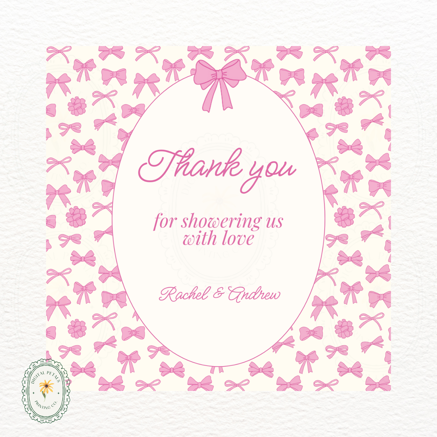Pink Ribbons & Bows Baby Shower Thank You Card Template | Editable Canva Digital Download