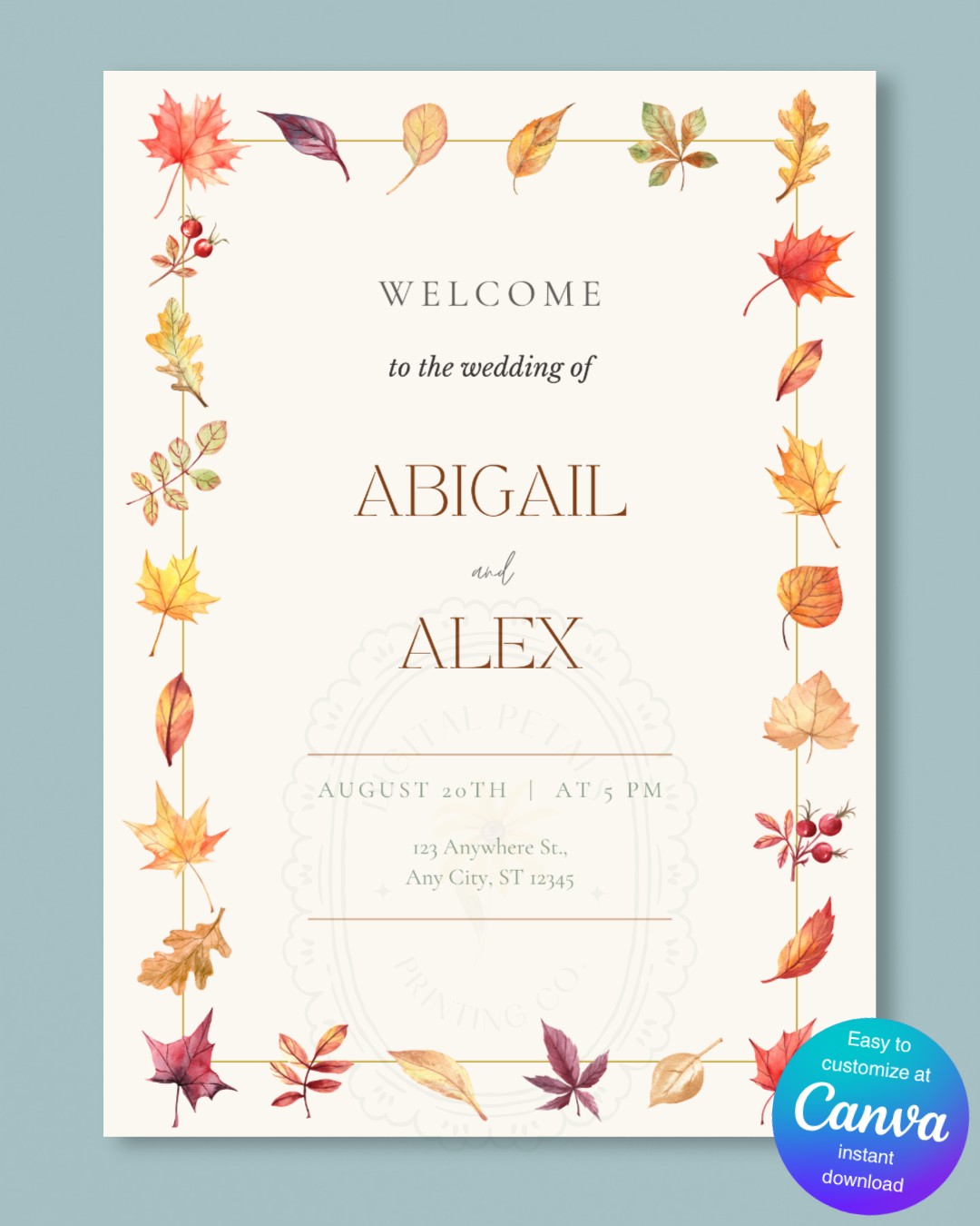Fall Wedding Welcome Sign Printable | Autumn Wildflower Boho Wedding Decor | Digital Download