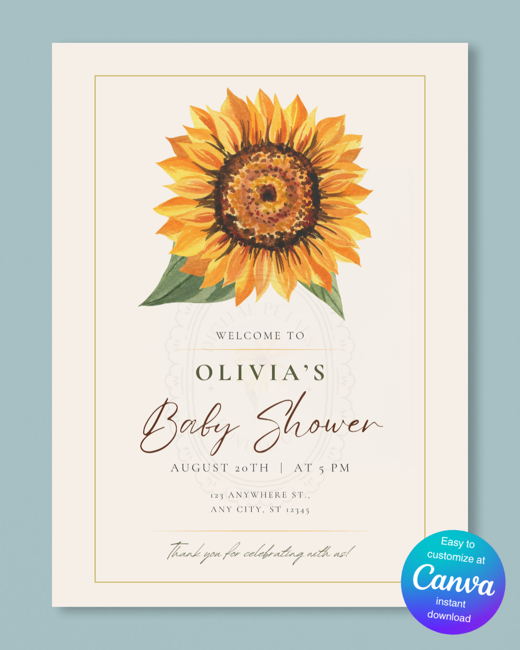 Terracotta & Rust Sunflower Baby Shower Welcome Sign | Editable Canva Template | Instant Digital Download
