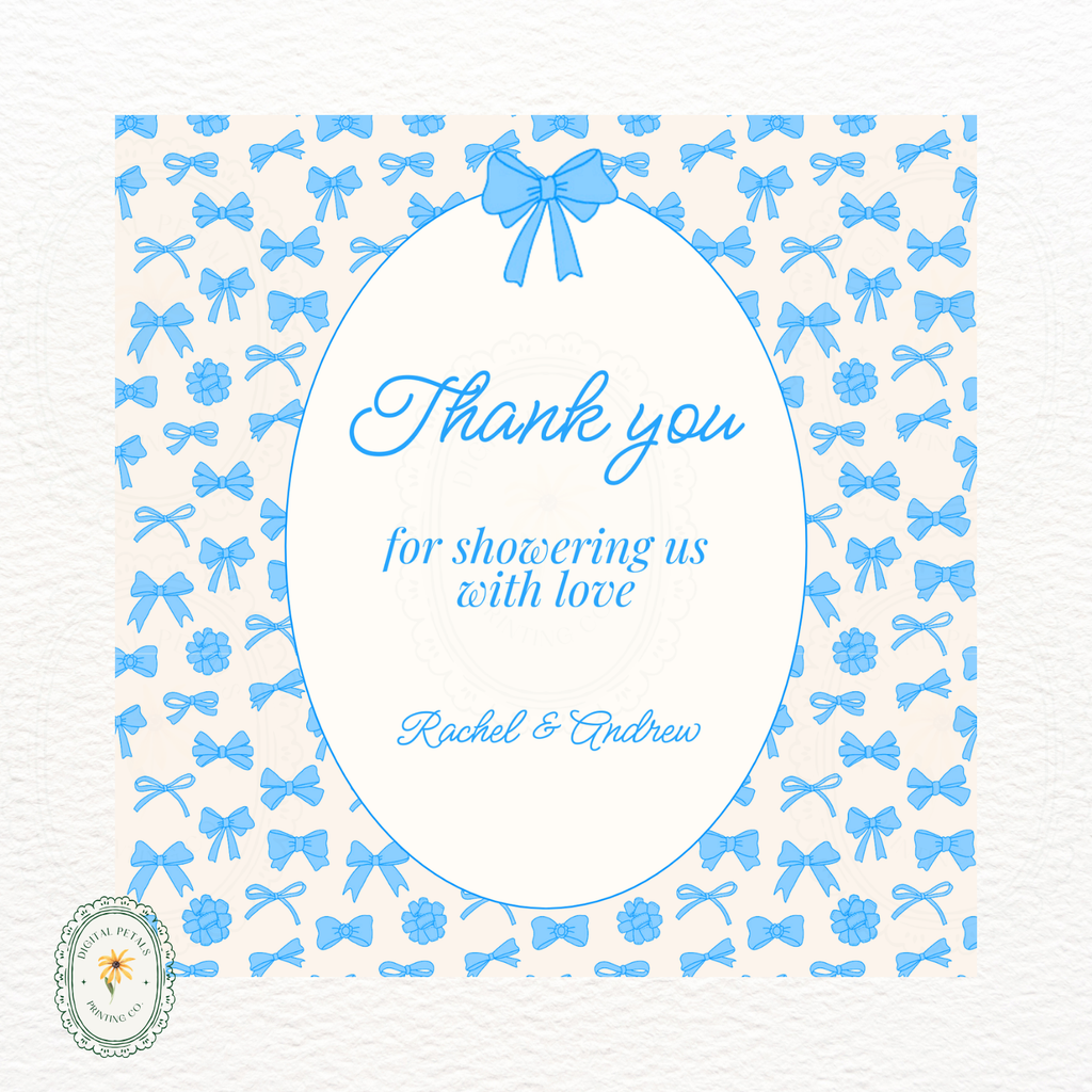 Powder Blue Ribbons & Bows Baby Shower Invitation Template | Editable Canva Digital Download