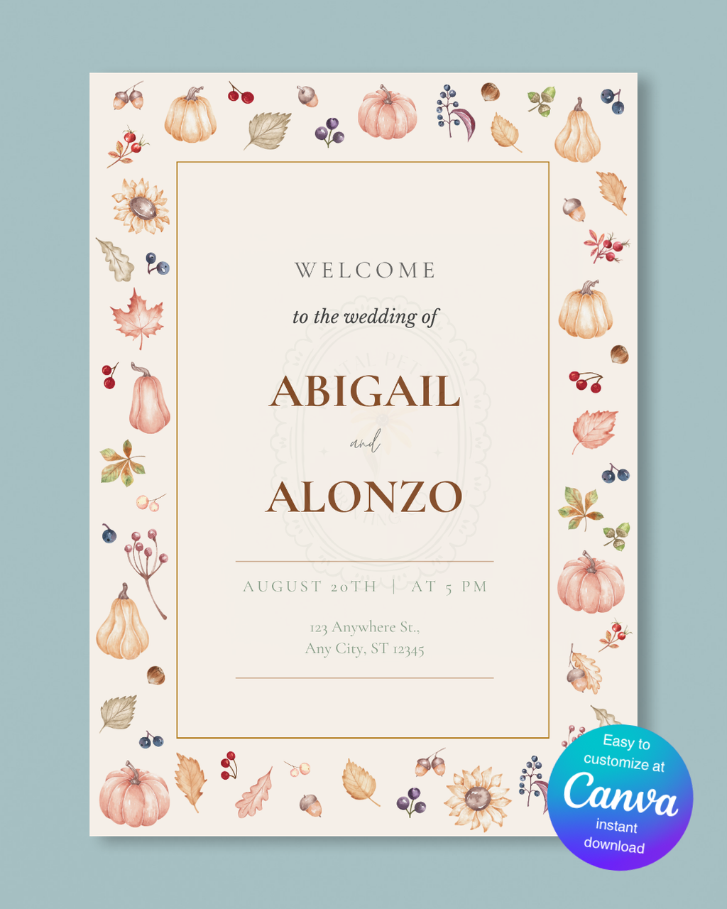 Autumn Harvest Wildflowers Wedding Invitation Template | Editable Canva Digital Download