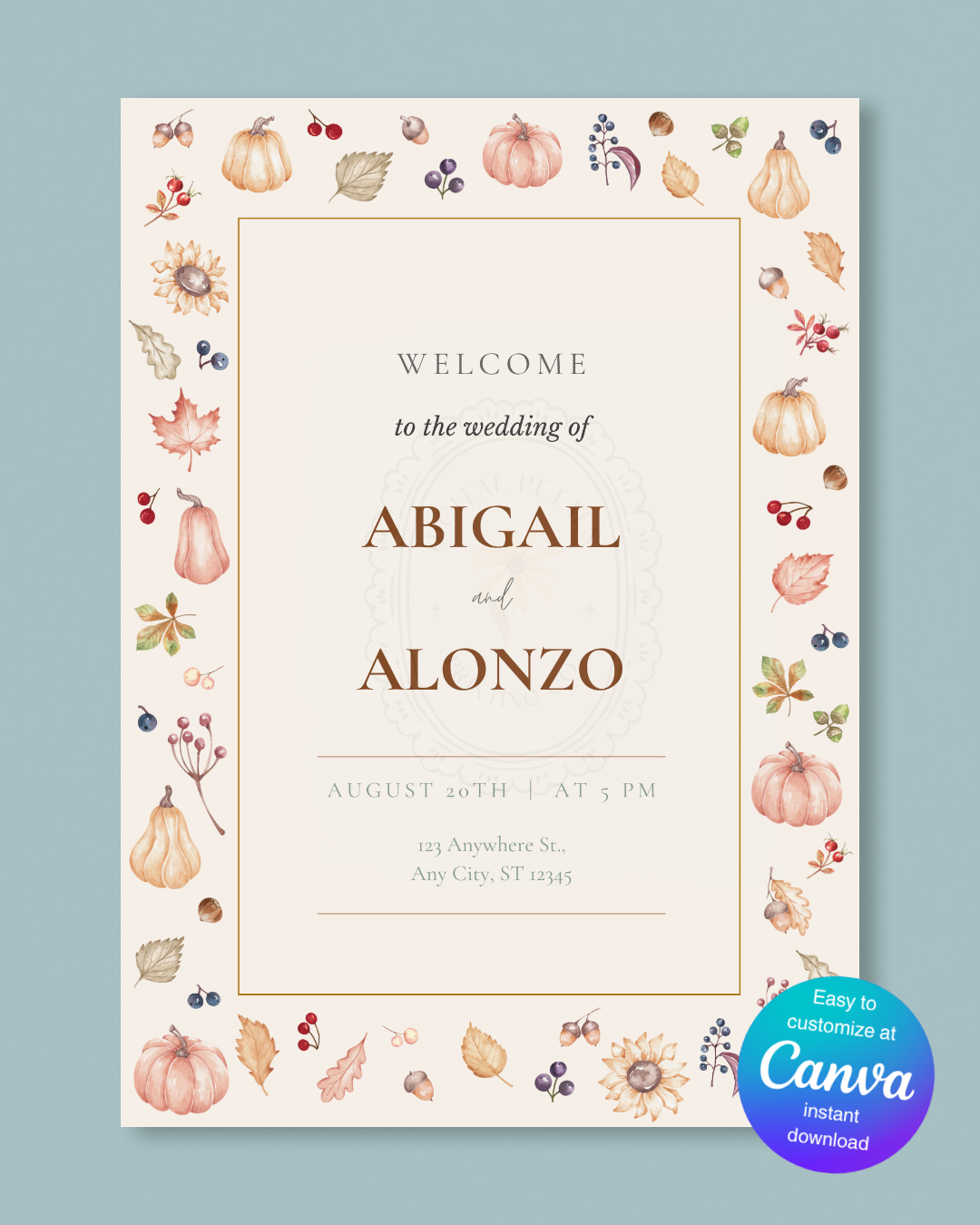 Autumn Harvest Wildflowers Wedding Invitation Template | Editable Canva Digital Download
