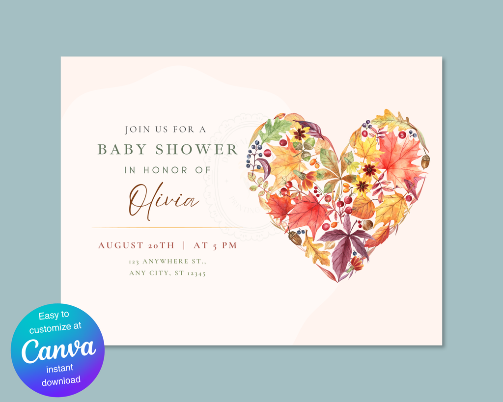 Rustic Fall Baby Shower Invitation Template | Autumn Floral Landscape | Canva Digital Download