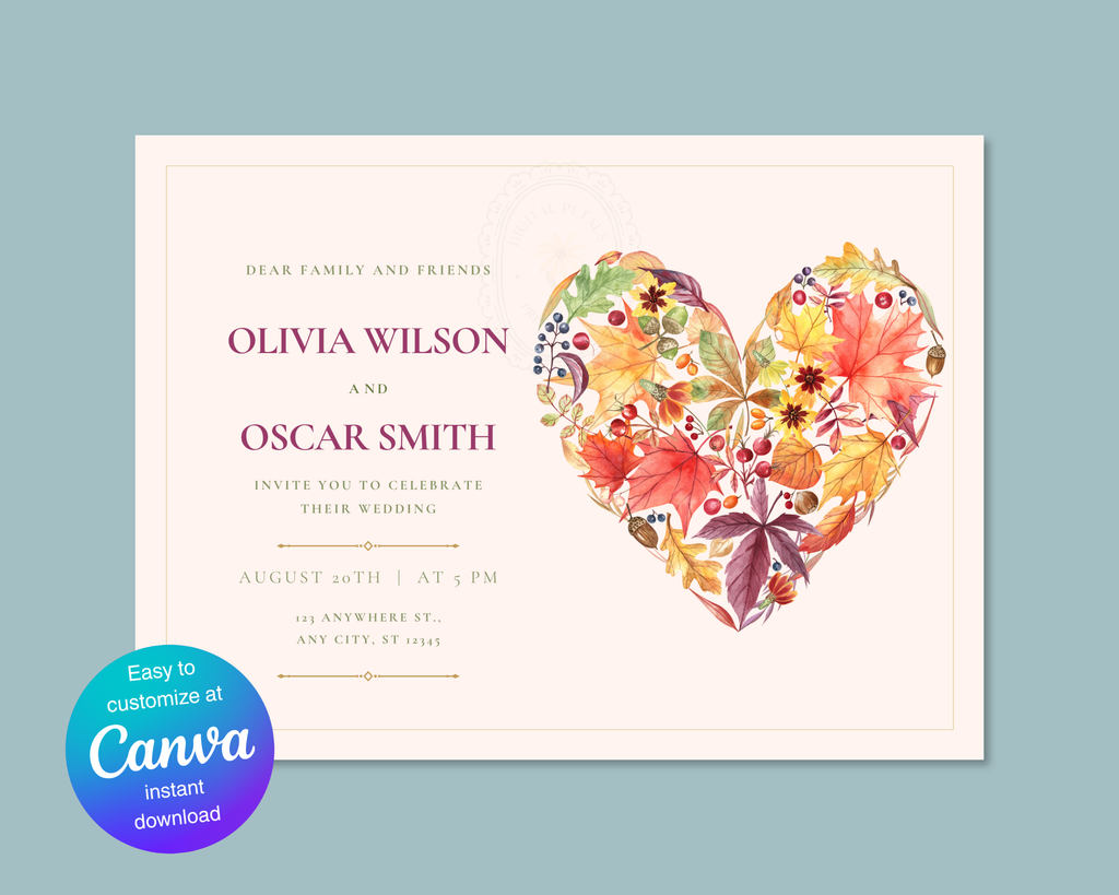 Fall Wedding Invitation Template | Rustic Landscape Digital Download | Canva Editable