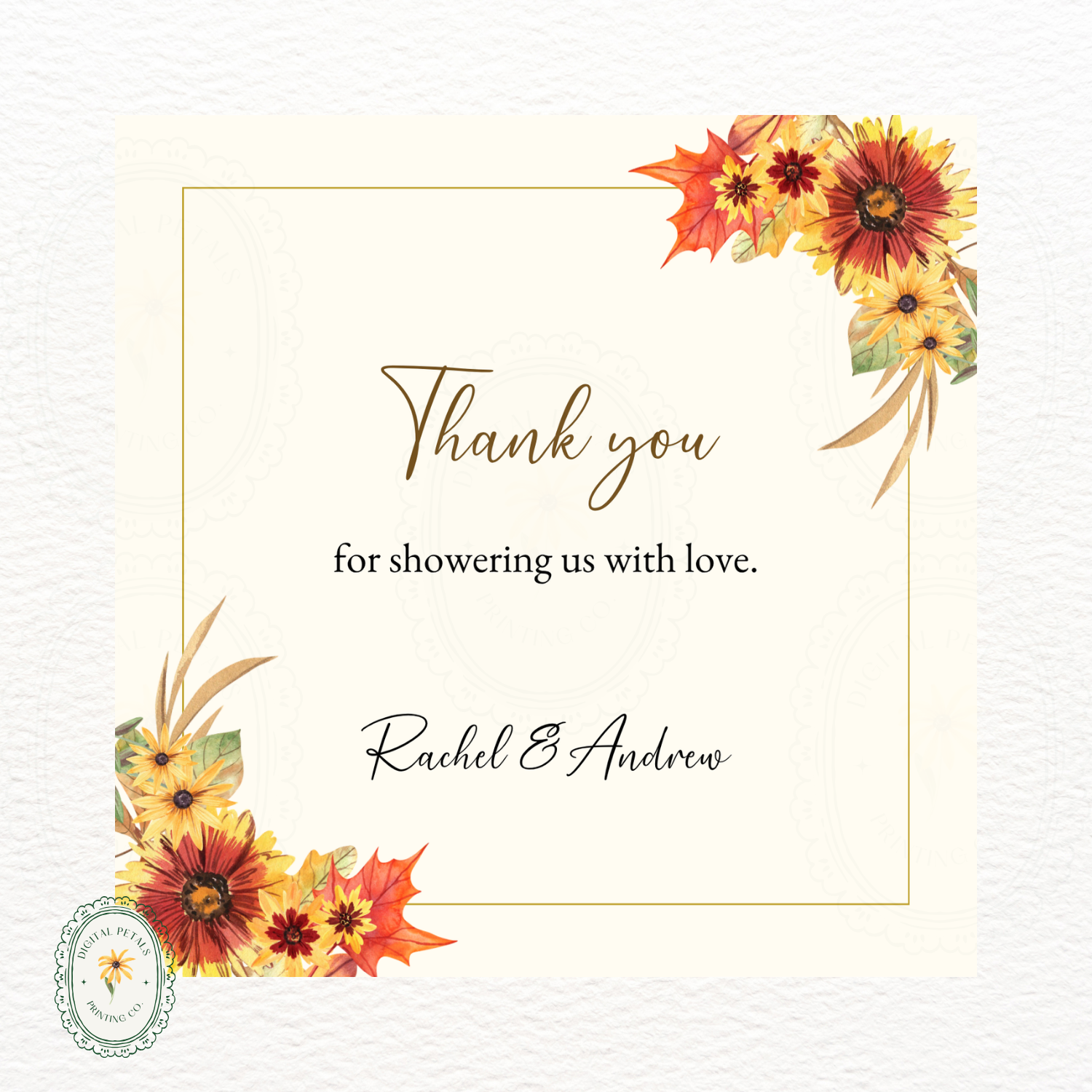 Rustic Fall Wildflower Thank You Card Template | Editable Canva Digital Download