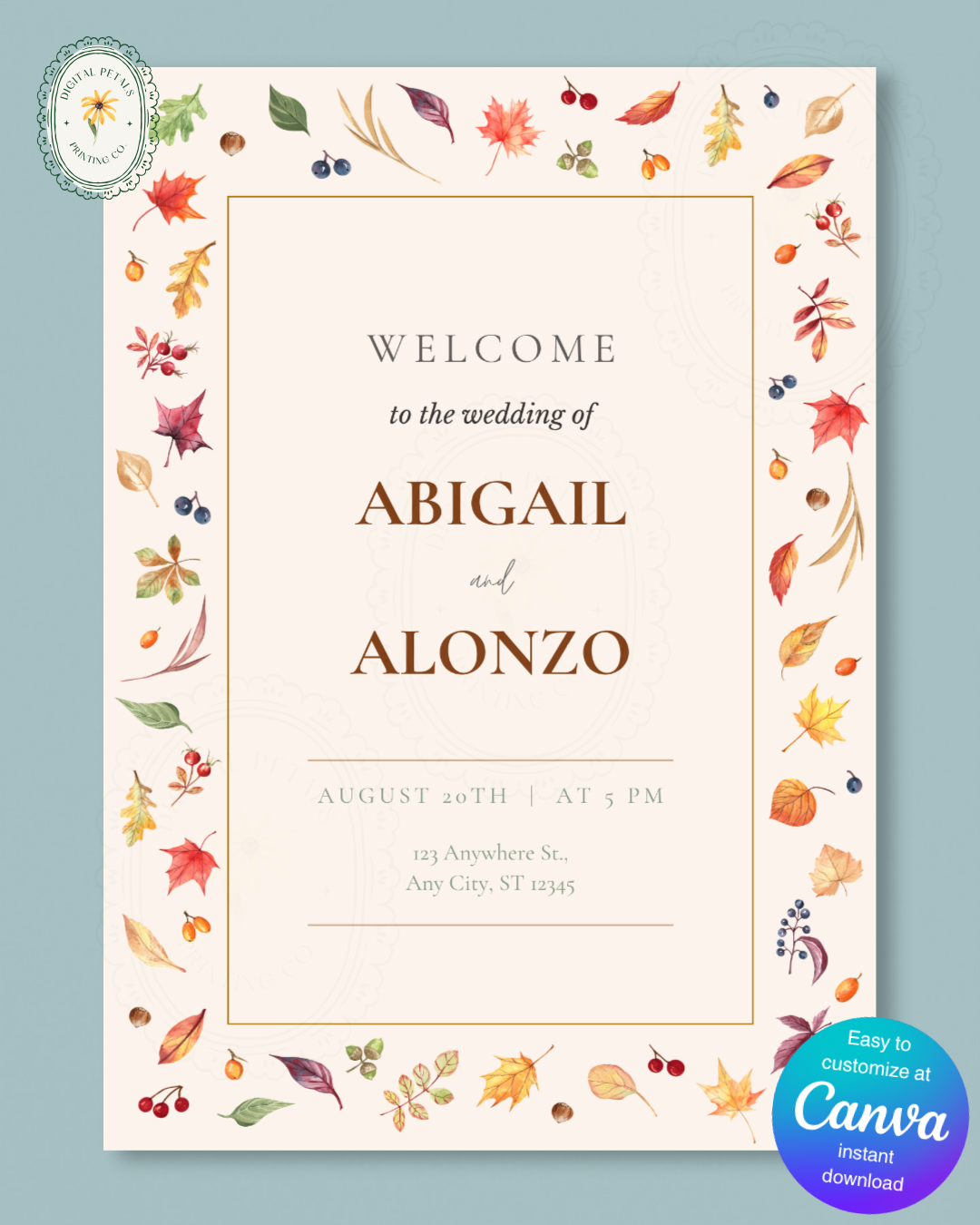 Fall Leaves Wedding Welcome Sign Template | Terracotta & Cream | Digital Download