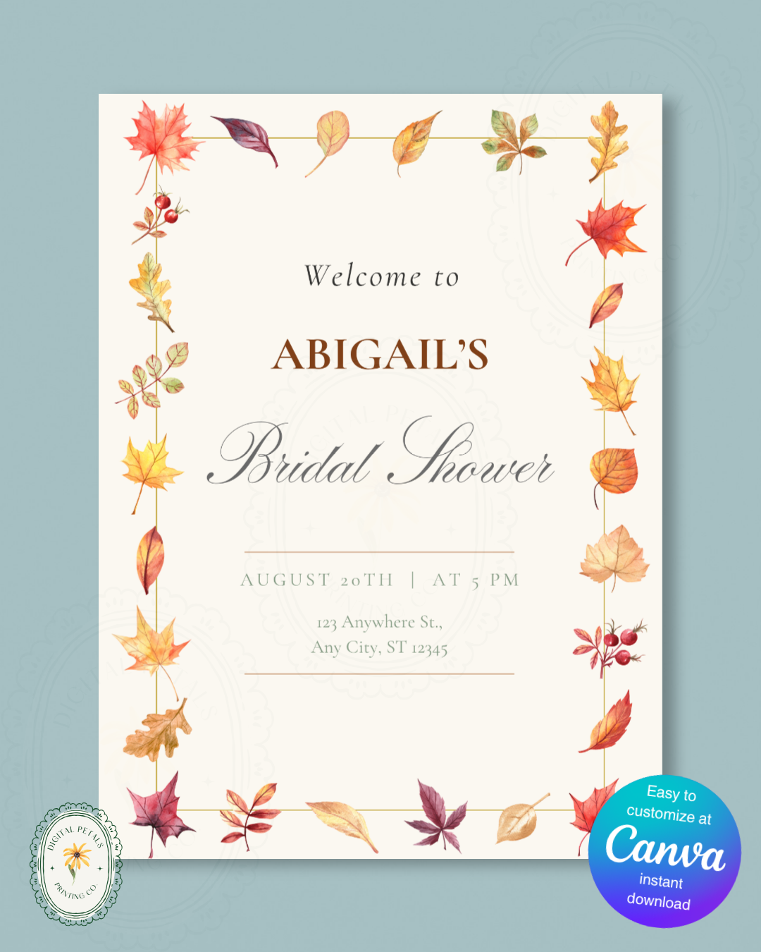 Bridal Shower Welcome Sign Printable | Autumn Wildflower Boho Bridal Decor | Digital Download
