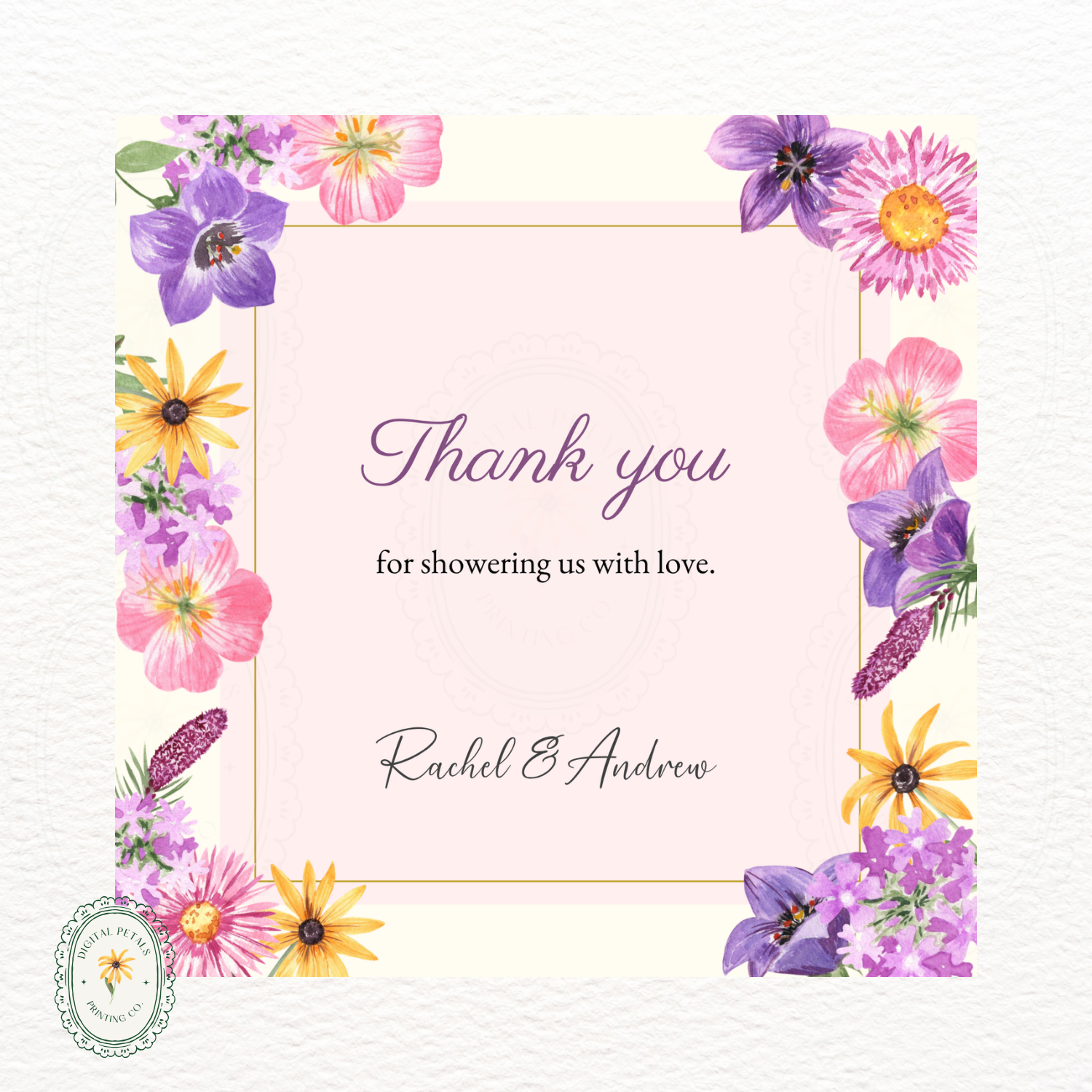 Pink Cottagecore Wildflower Thank You Card Template | Editable Canva Digital Download