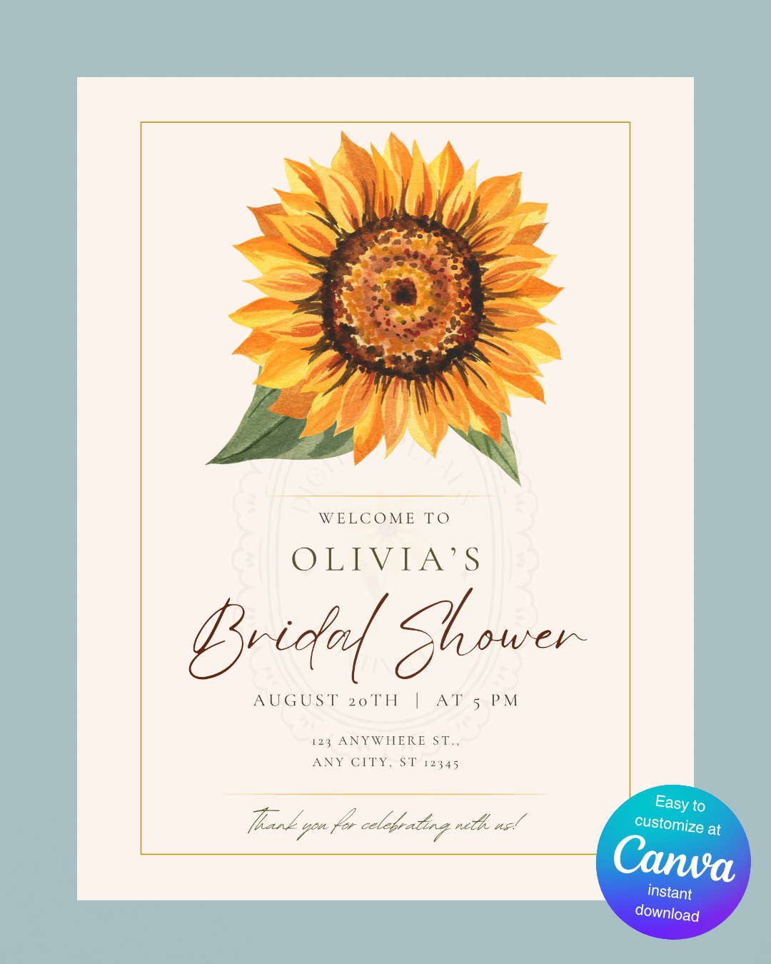 Sunflower Bridal Shower Welcome Sign | Editable Canva Template | Digital Download