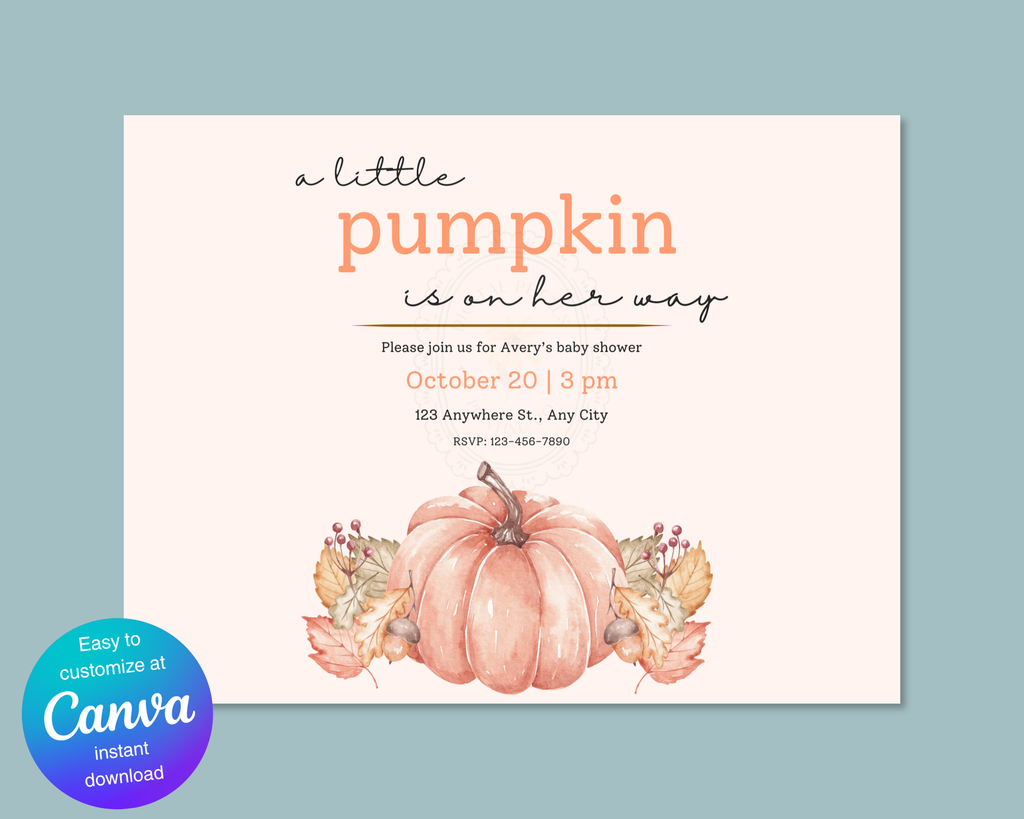 A Little Pumpkin Baby Shower Invitation | Autumn Landscape Digital Download | Canva Editable
