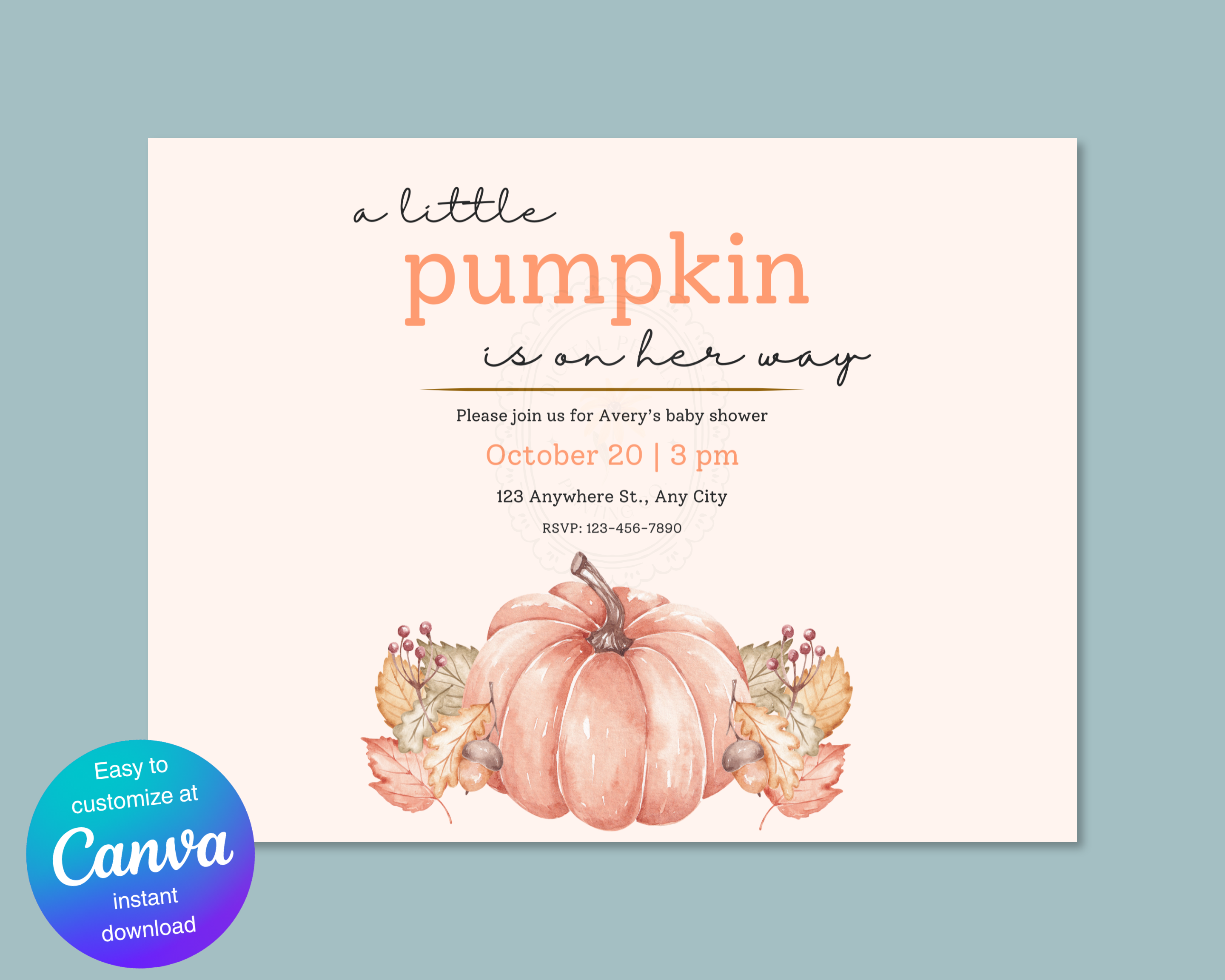 A Little Pumpkin Baby Shower Invitation | Autumn Landscape Digital Download | Canva Editable