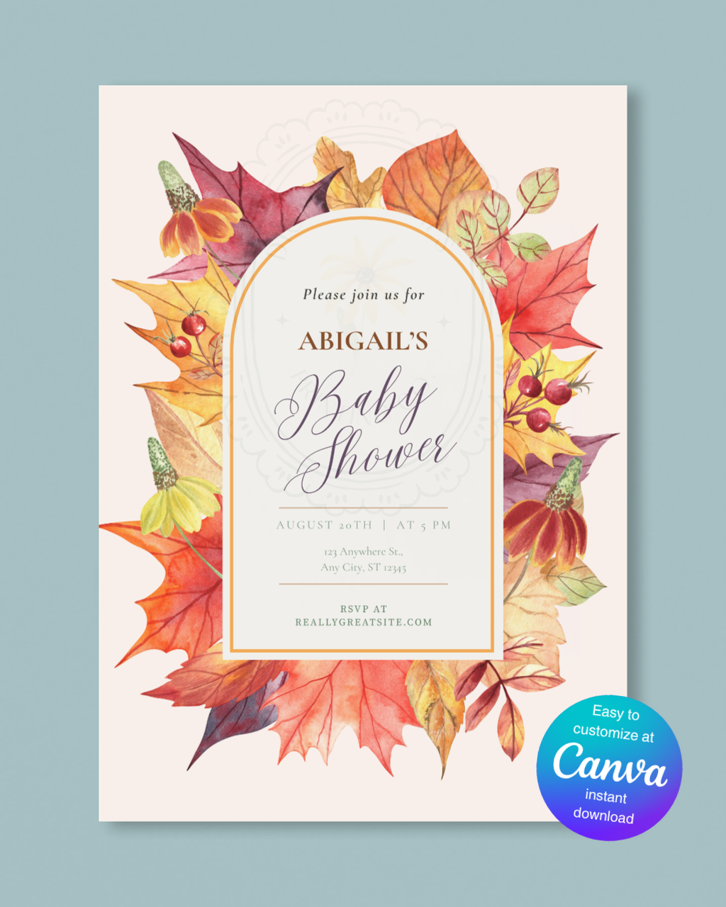 Autumn Harvest Wildflower Boho Baby Shower Invitation | Digital Download | Canva Editable