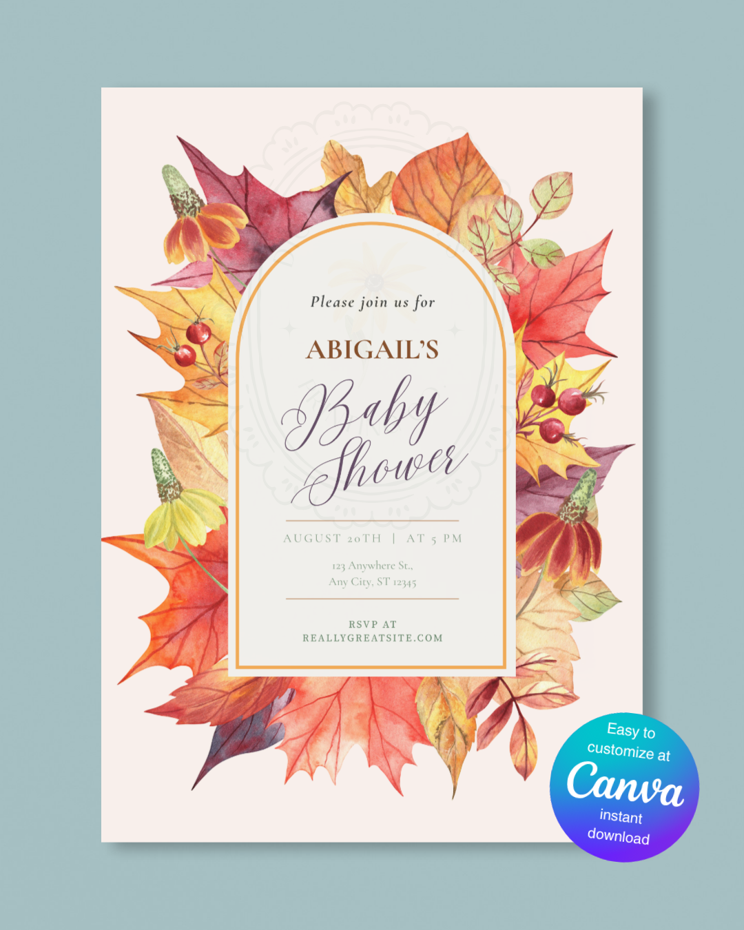 Autumn Harvest Wildflower Boho Baby Shower Invitation | Digital Download | Canva Editable