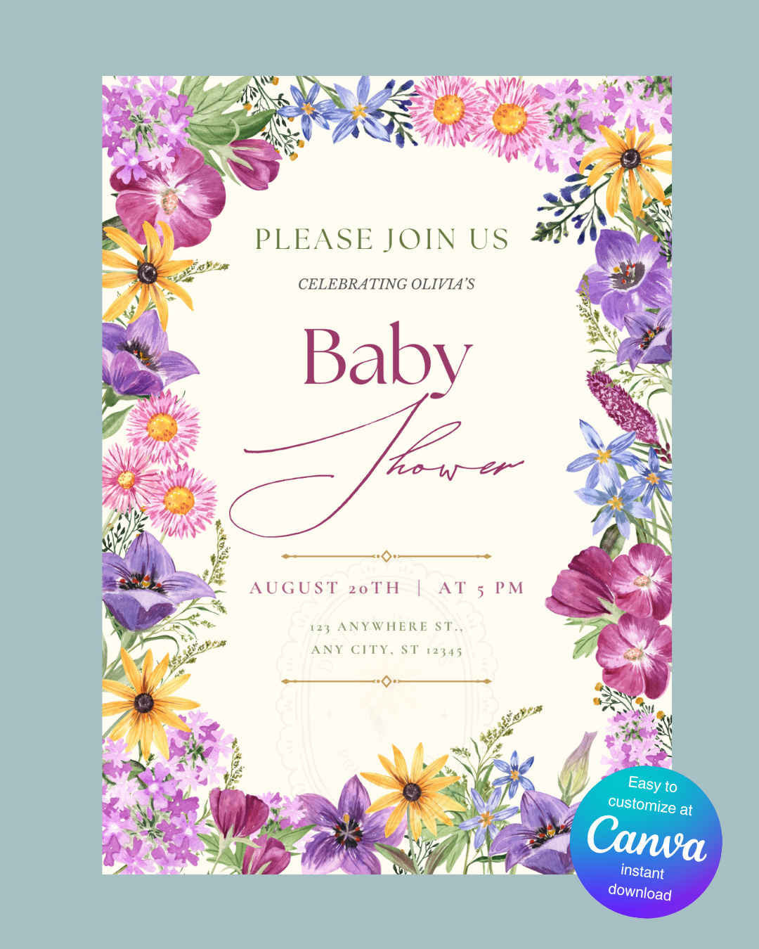 Boho Wildflower Baby Shower Invitation | Printable Floral Invite | Digital Download