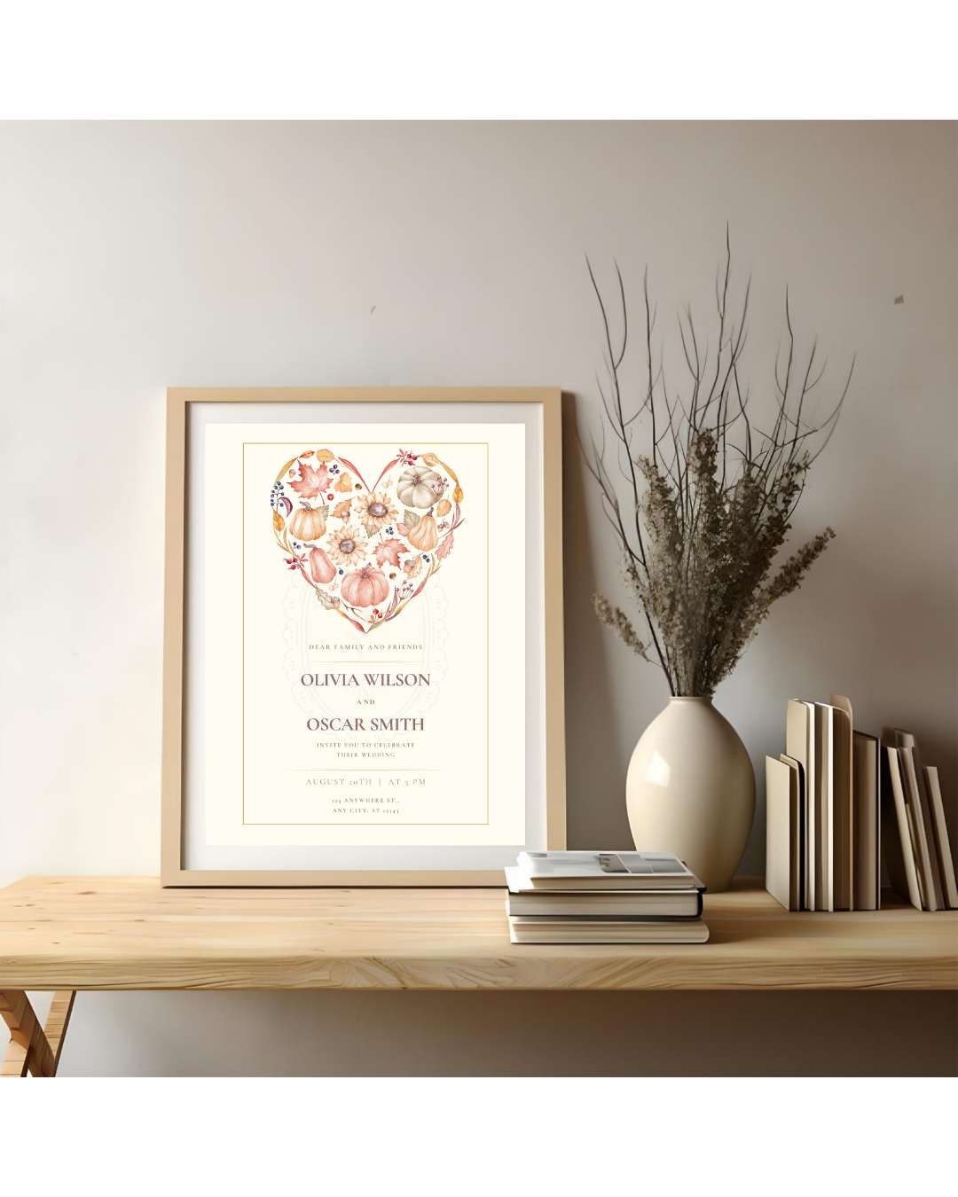 Autumn Heart Wedding Invitation | Printable Floral Invite | Digital Download