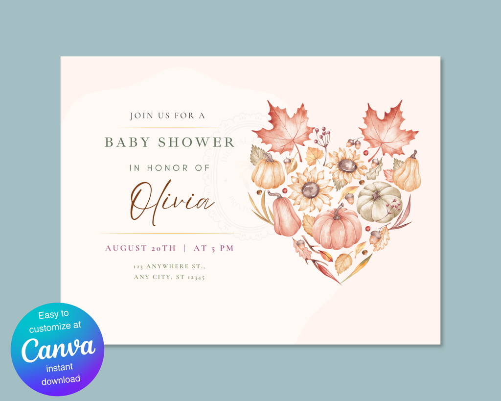 Leaves of Fall Baby Shower Invitation | Autumn Landscape Digital Download | Canva Editable