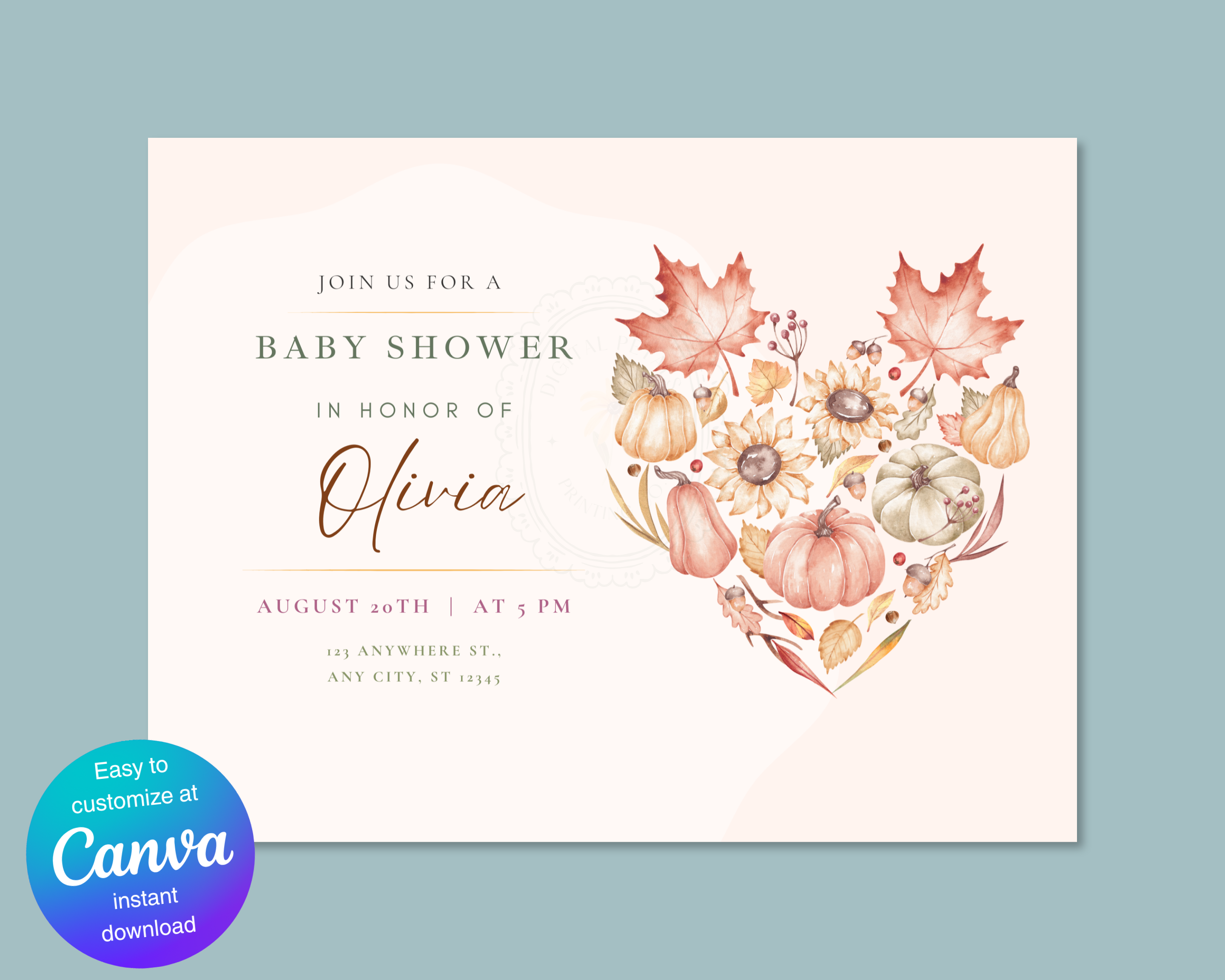Leaves of Fall Baby Shower Invitation | Autumn Landscape Digital Download | Canva Editable
