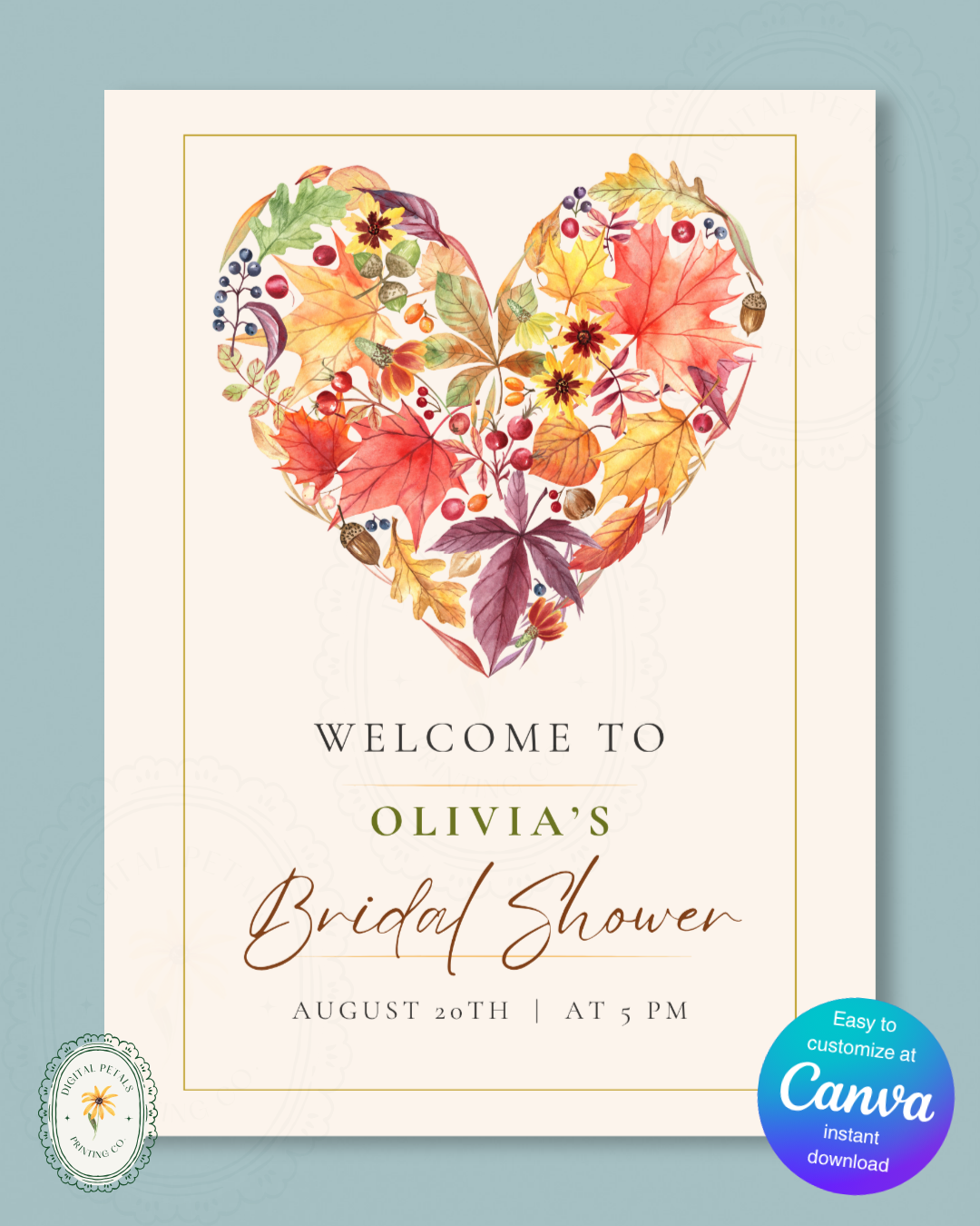 Terracotta & Rust Fall Bridal Shower Welcome Sign | Editable Canva Template | Digital Download