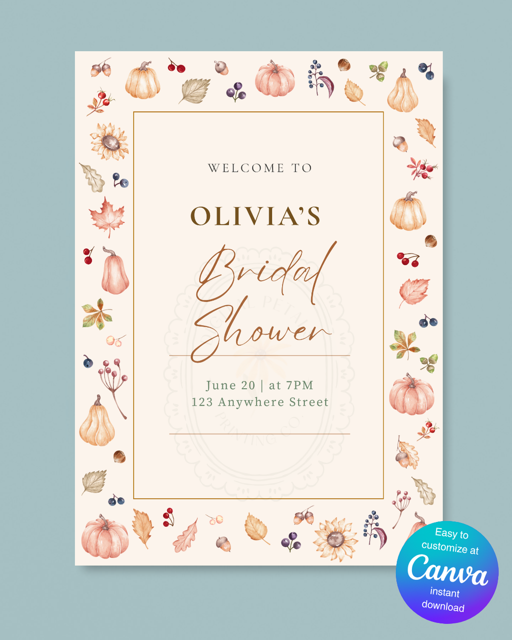 Autumn Harvest Wildflowers Bridal Shower Welcome Sign Template | Editable Canva Digital Download
