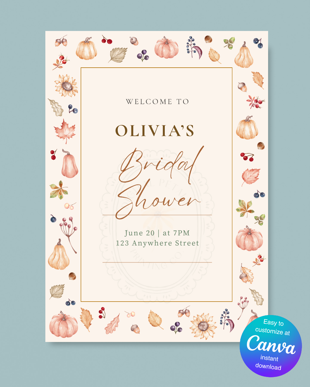 Autumn Harvest Wildflowers Bridal Shower Welcome Sign Template | Editable Canva Digital Download