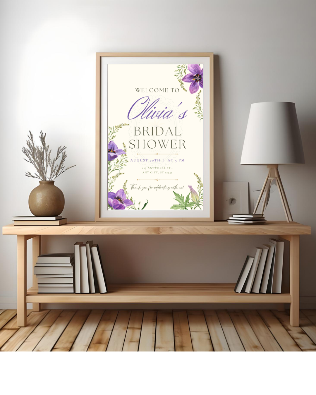 Violet Wildflower Bridal Shower Welcome Sign | Editable Canva Template | Digital Download