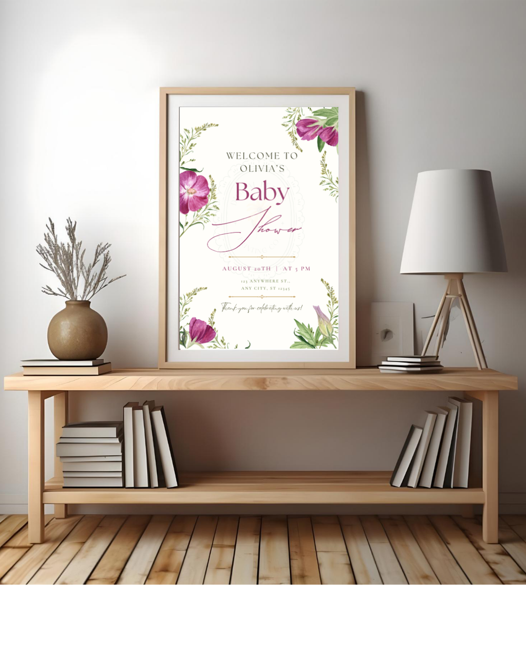 Purple Wildflower Baby Shower Welcome Sign | Editable Canva Template | Digital Download