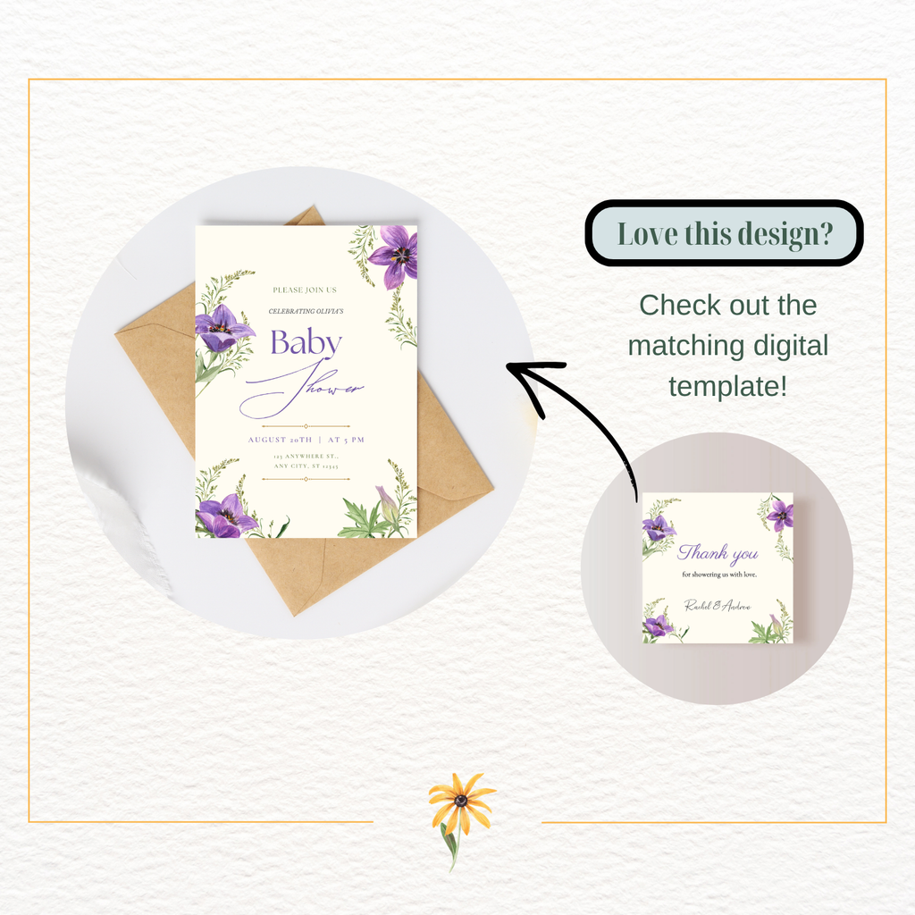 Violet & Periwinkle Wildflower Thank You Card Template | Editable Canva Digital Download