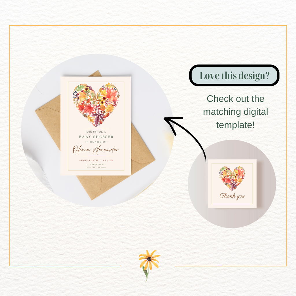 Rustic Fall Heart Thank You Card Template | Editable Canva Digital Download