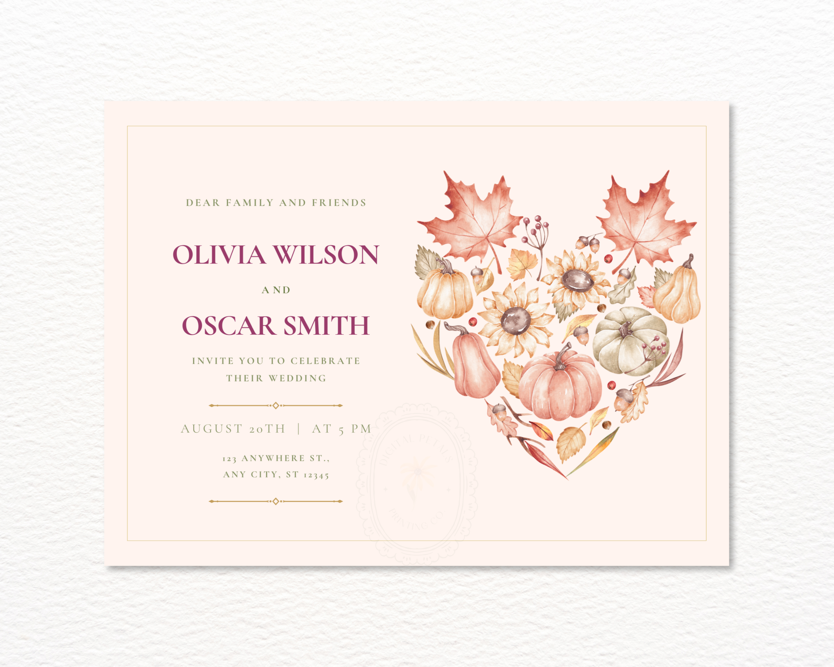 Leaves of Fall Wedding Landscape Invitations | Printable Landscape Template | Digital Download