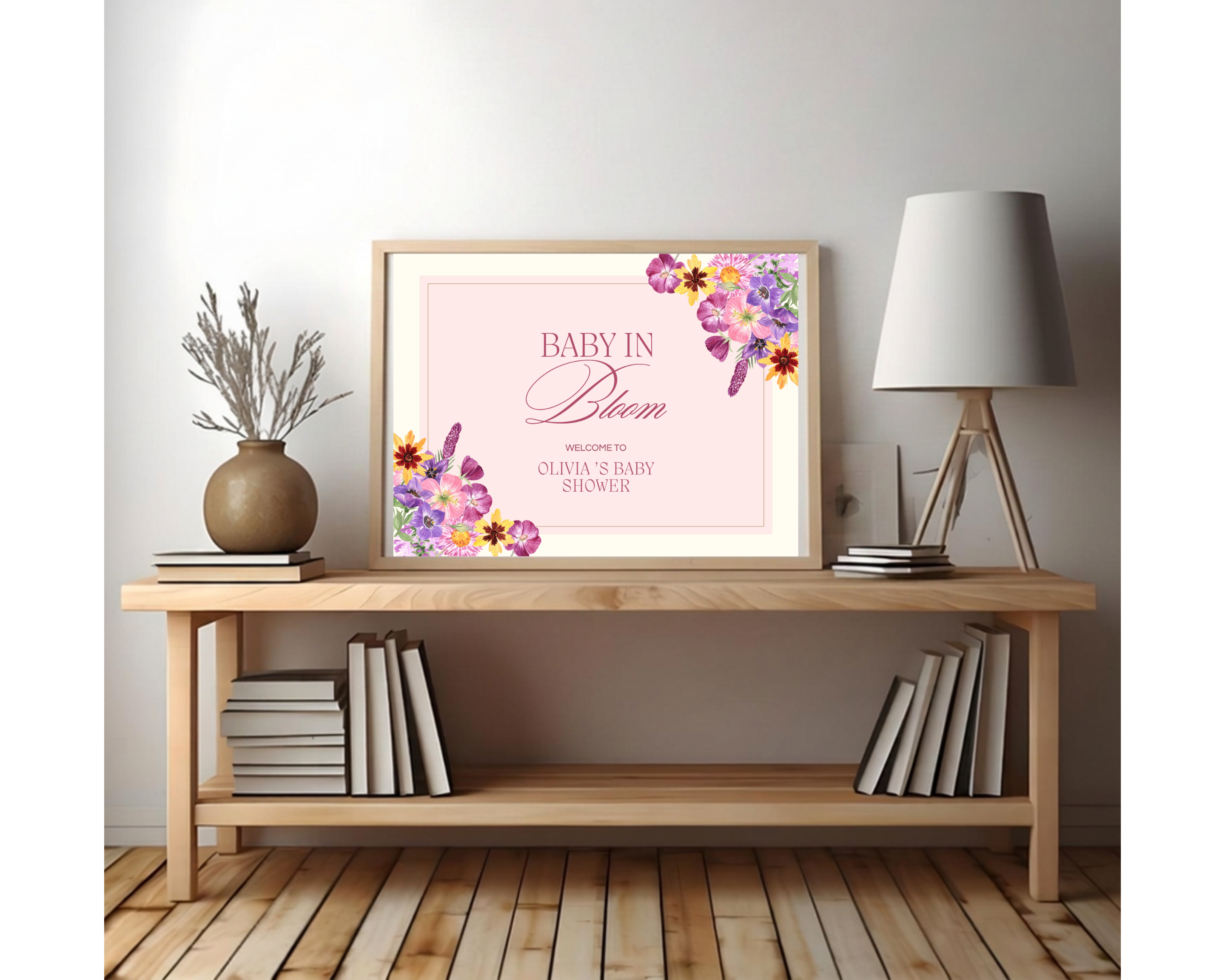 Baby in Bloom Spring Baby Shower Welcome Sign | Floral Canva Template | Editable Digital Download