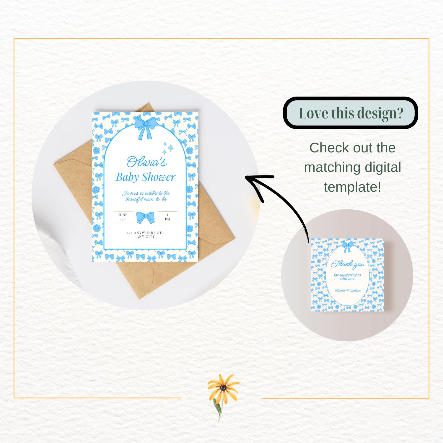 Powder Blue Ribbons & Bows Baby Shower Invitation Template | Editable Canva Digital Download