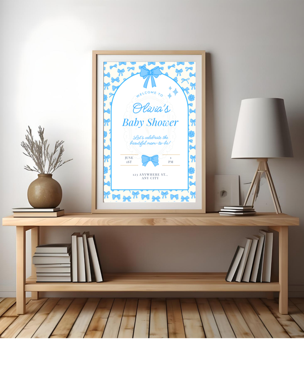 Baby Boy Shower Welcome Sign Template | Blue Ribbons & Bows | Canva Editable