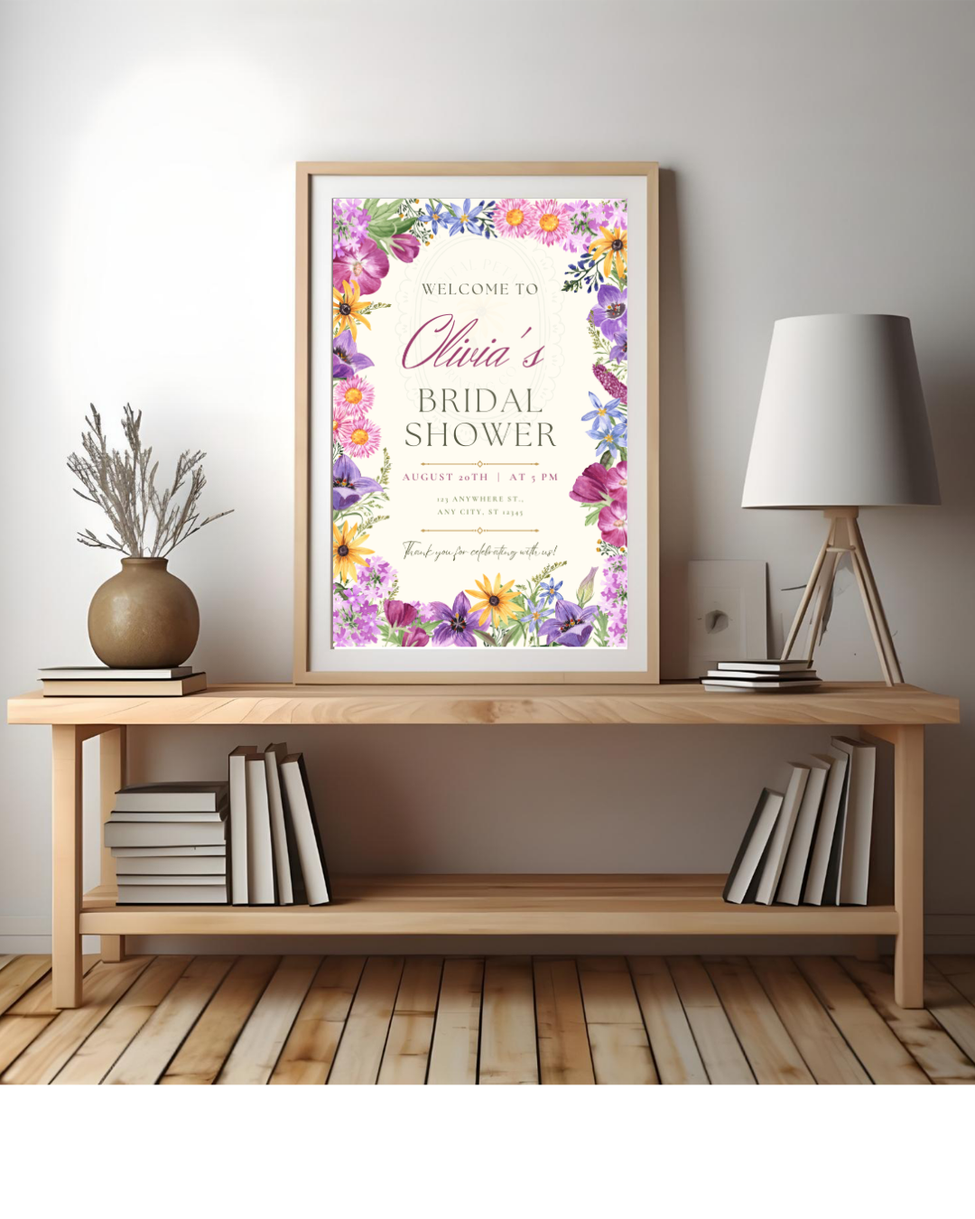 Boho Wildflower Border Bridal Shower Welcome Sign | Editable Canva Template | Digital Download