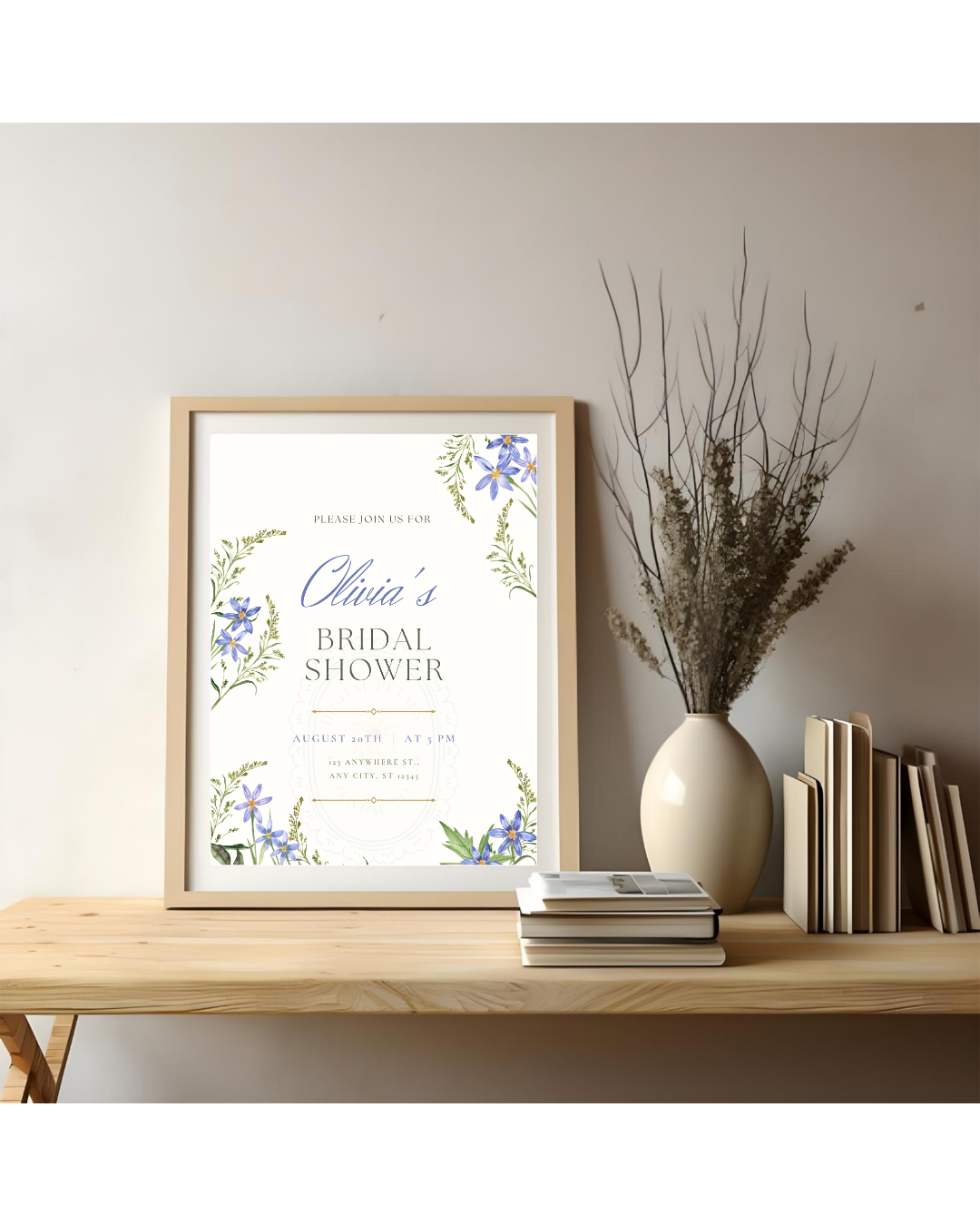 Powder Blue Wildflower Bridal Shower Invitation | Minimalist Printable Invite | Digital Download